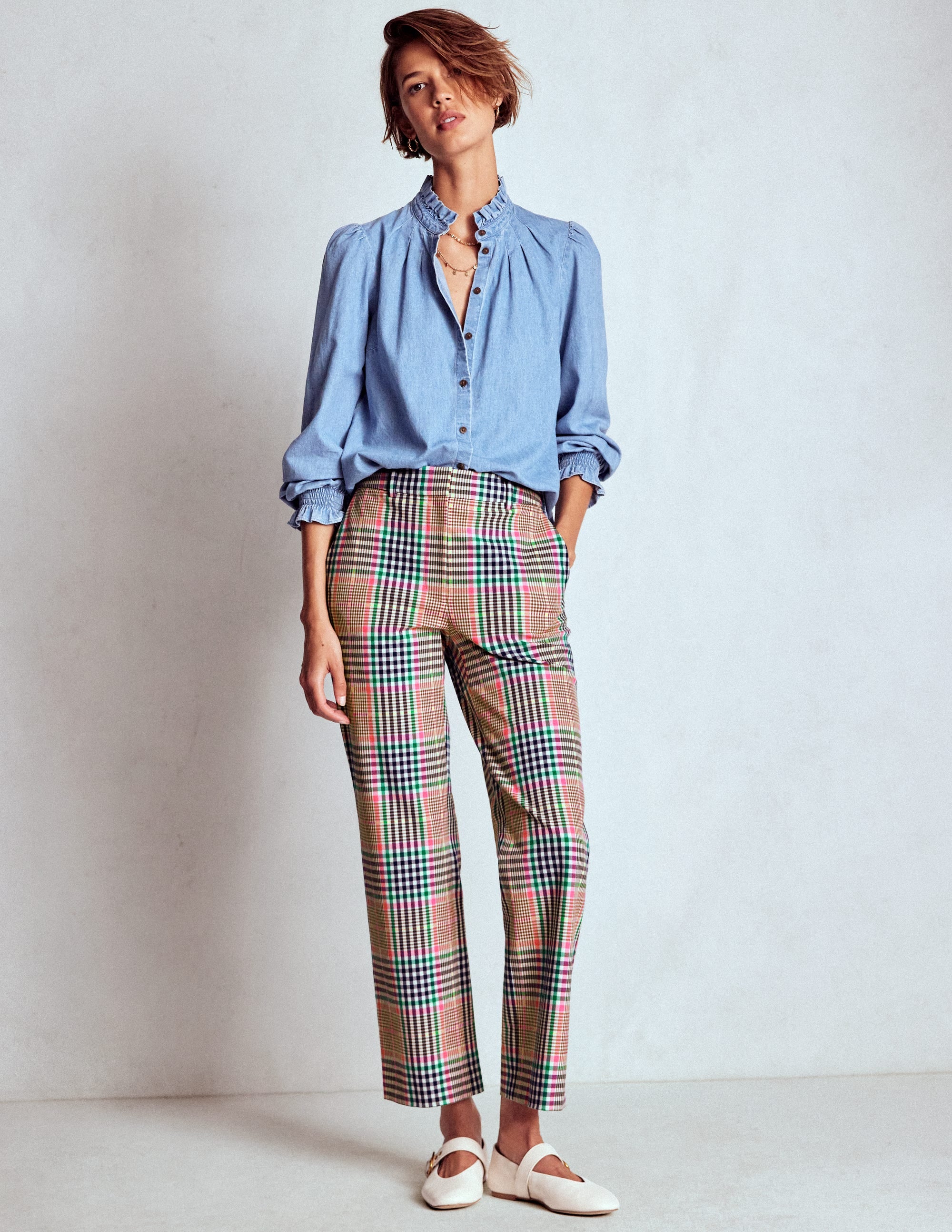 Canonbury Tailored Trousers-Brown,Rose Pink and Navy Check - Image 1