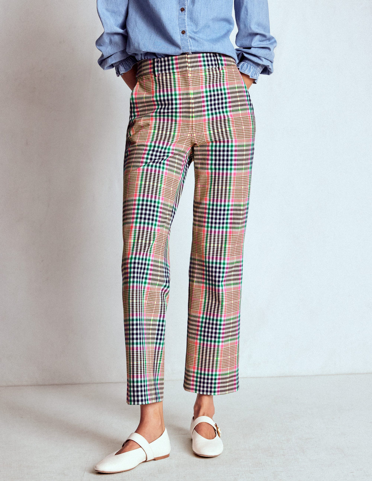 Canonbury Tailored Trousers-Brown,Rose Pink and Navy Check - Image 4