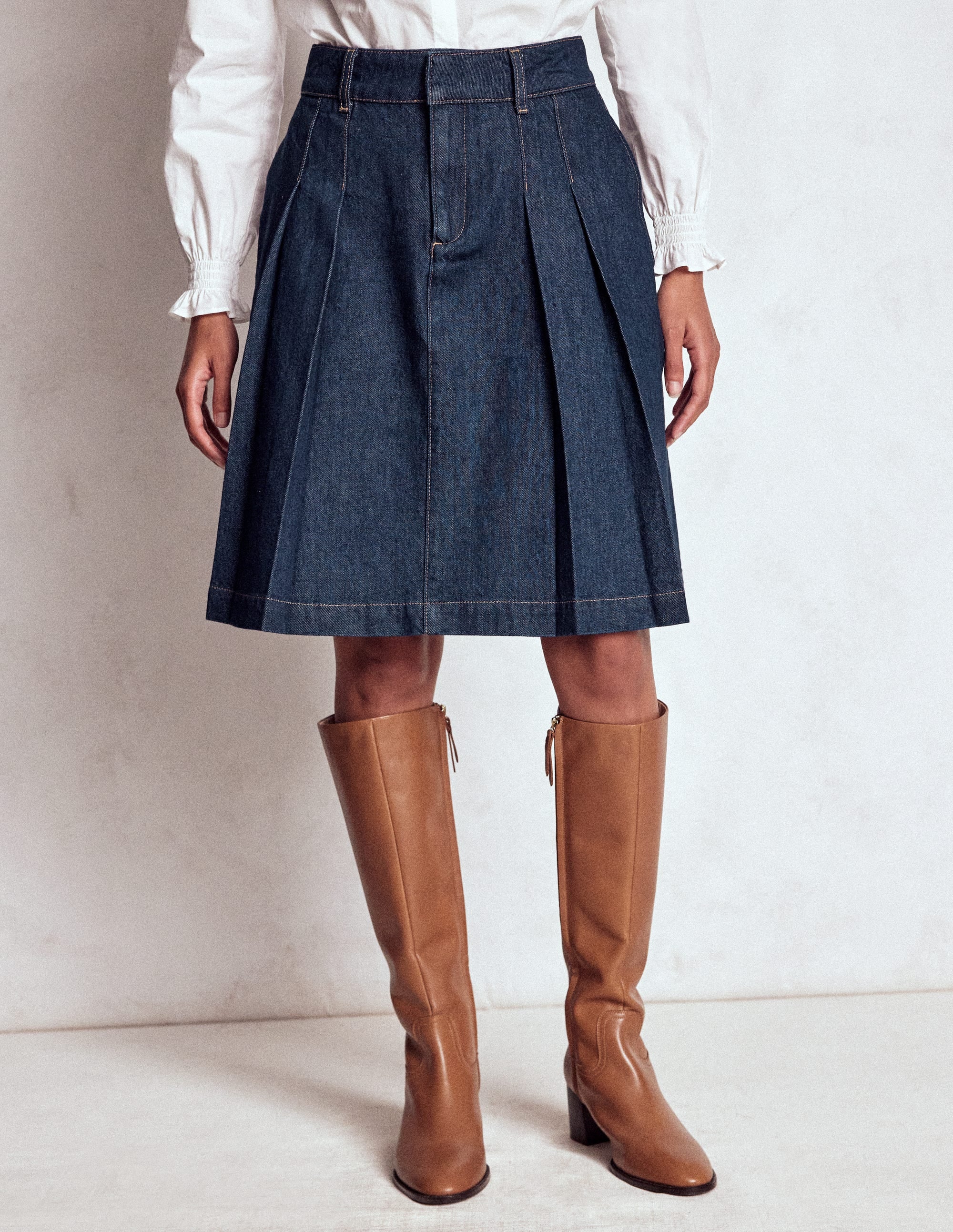 Plissierter Jeansrock-Indigo - Image 4