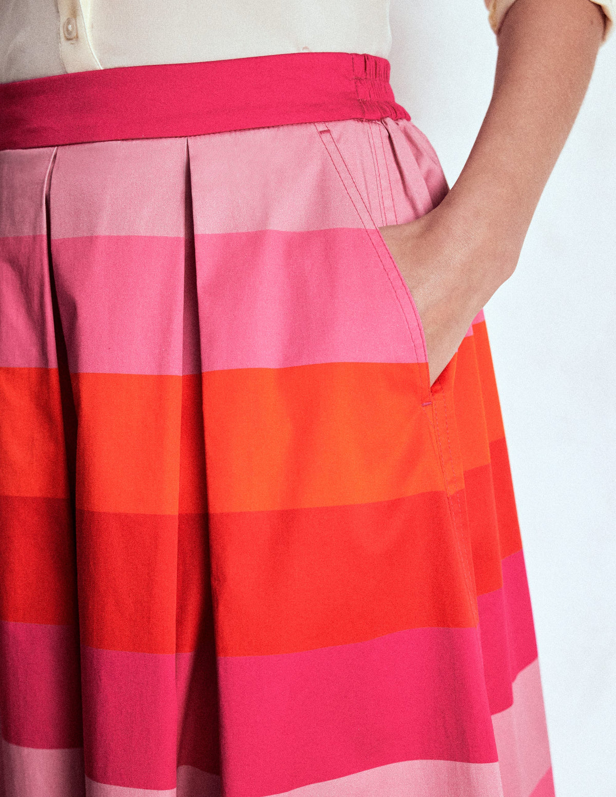 Verity  Cotton Sateen Skirt-Pink Tonal Multistripe - Image 2