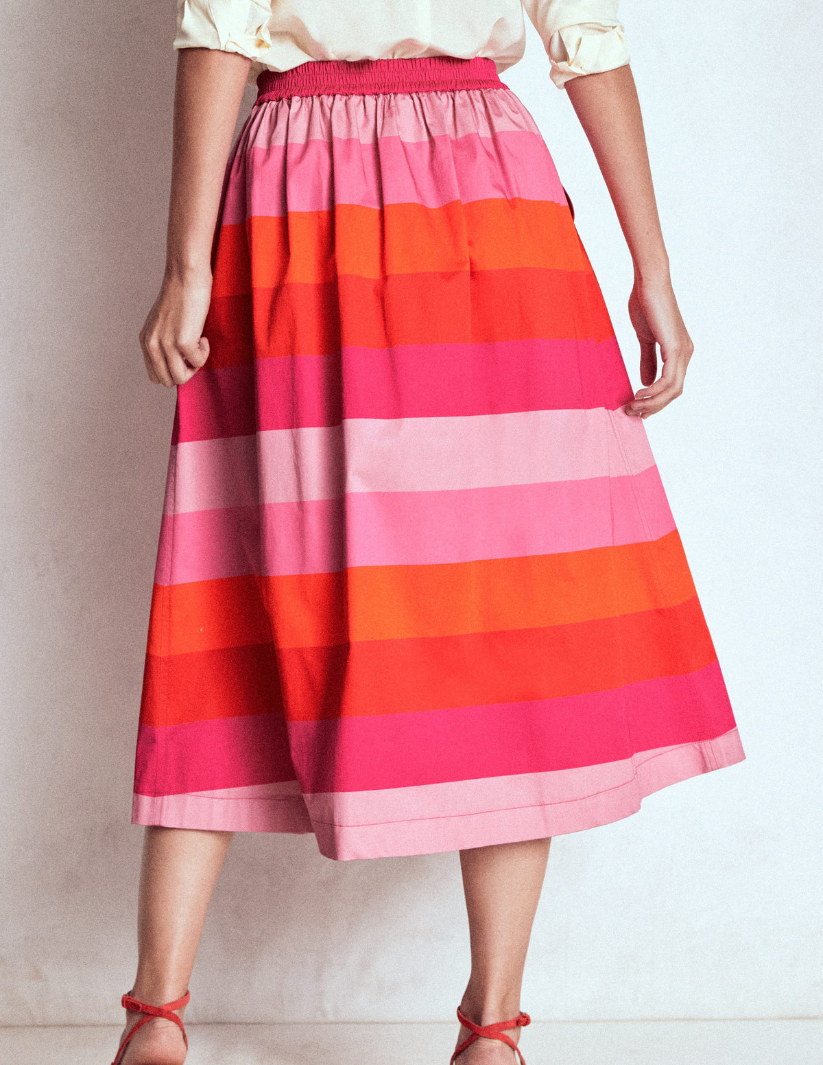 Verity  Cotton Sateen Skirt-Pink Tonal Multistripe - Image 3