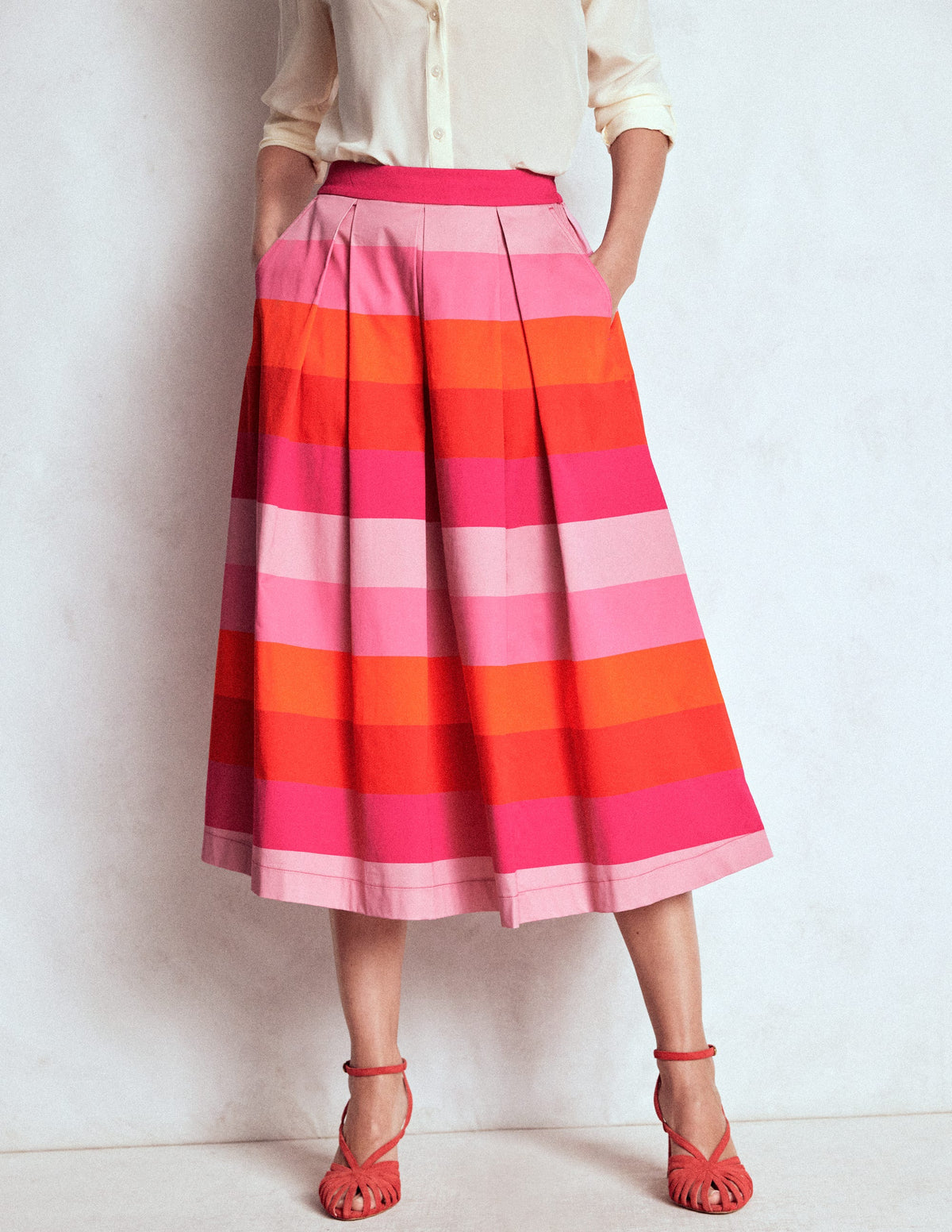 Verity  Cotton Sateen Skirt-Pink Tonal Multistripe - Image 4