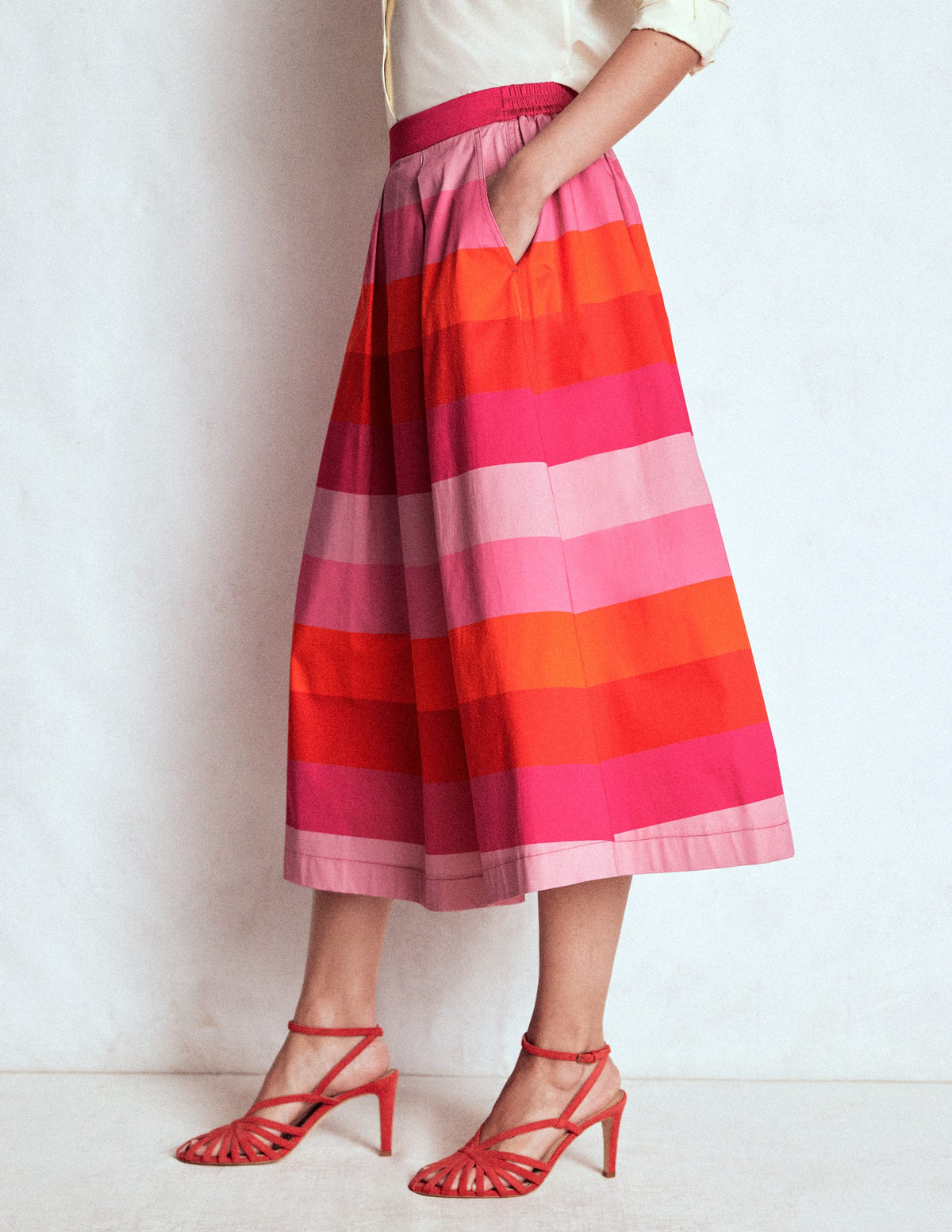 Verity  Cotton Sateen Skirt-Pink Tonal Multistripe - Image 5