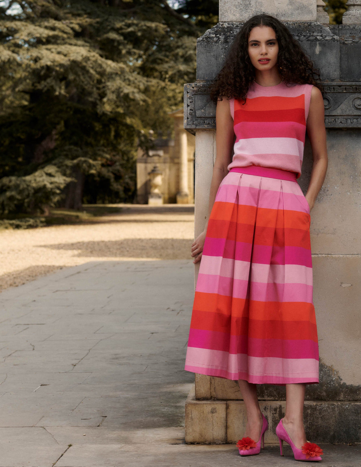 Verity  Cotton Sateen Skirt-Pink Tonal Multistripe - Image 6