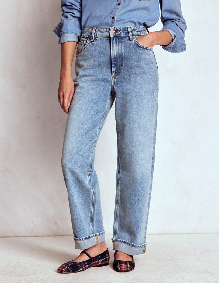 Jeans mit mittelhohem Bund und geradem Bein-Ausgeblichene Optik