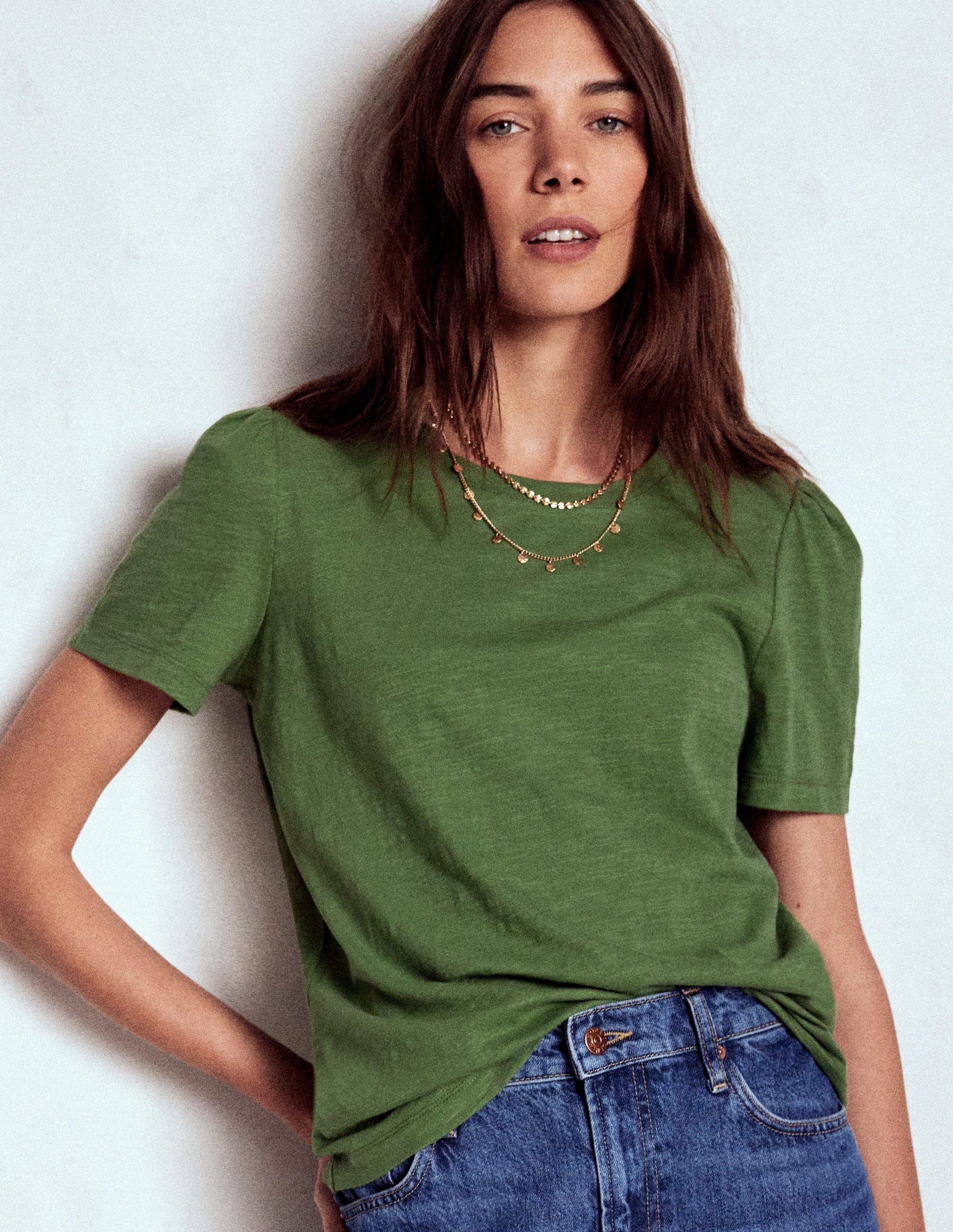 Cotton Puff Sleeve T-Shirt-Safari Green-1
