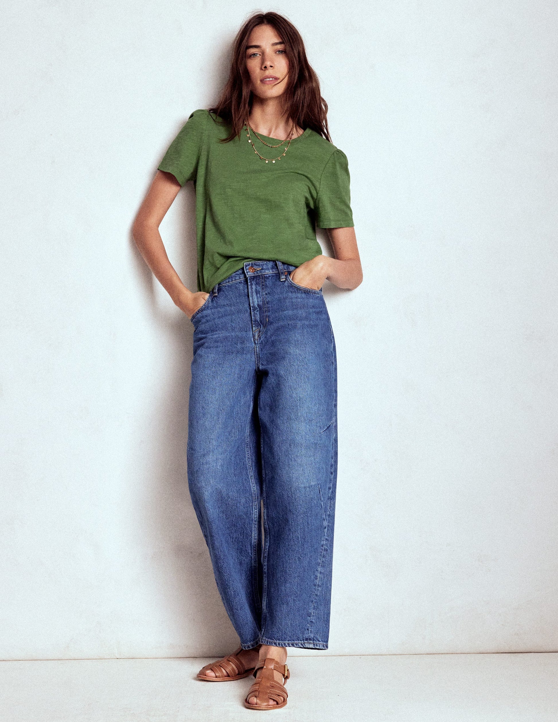 Cotton Puff Sleeve T-Shirt-Safari Green-4