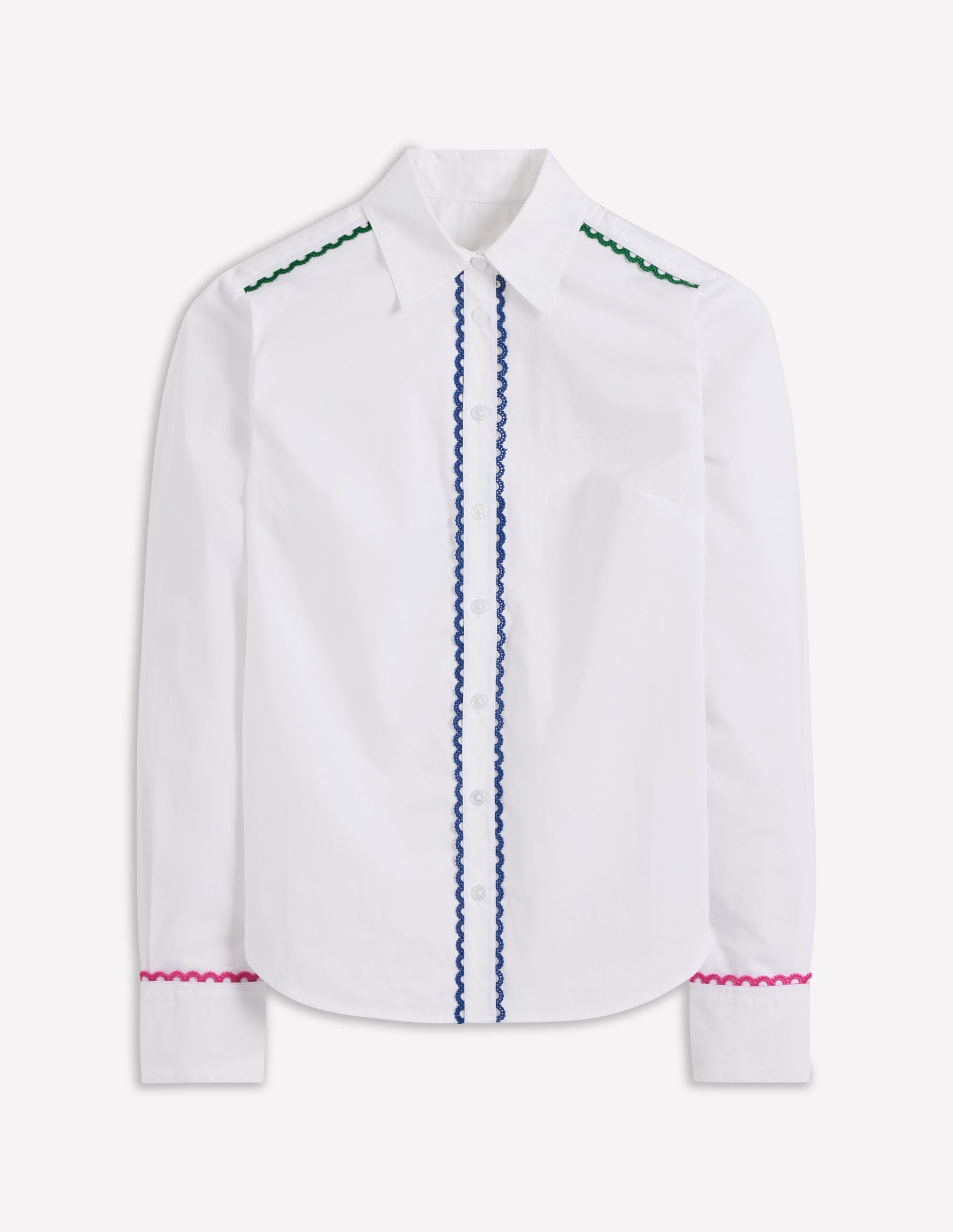 Sienna Interest Cotton Shirt-White, Multi Trim - Image 5