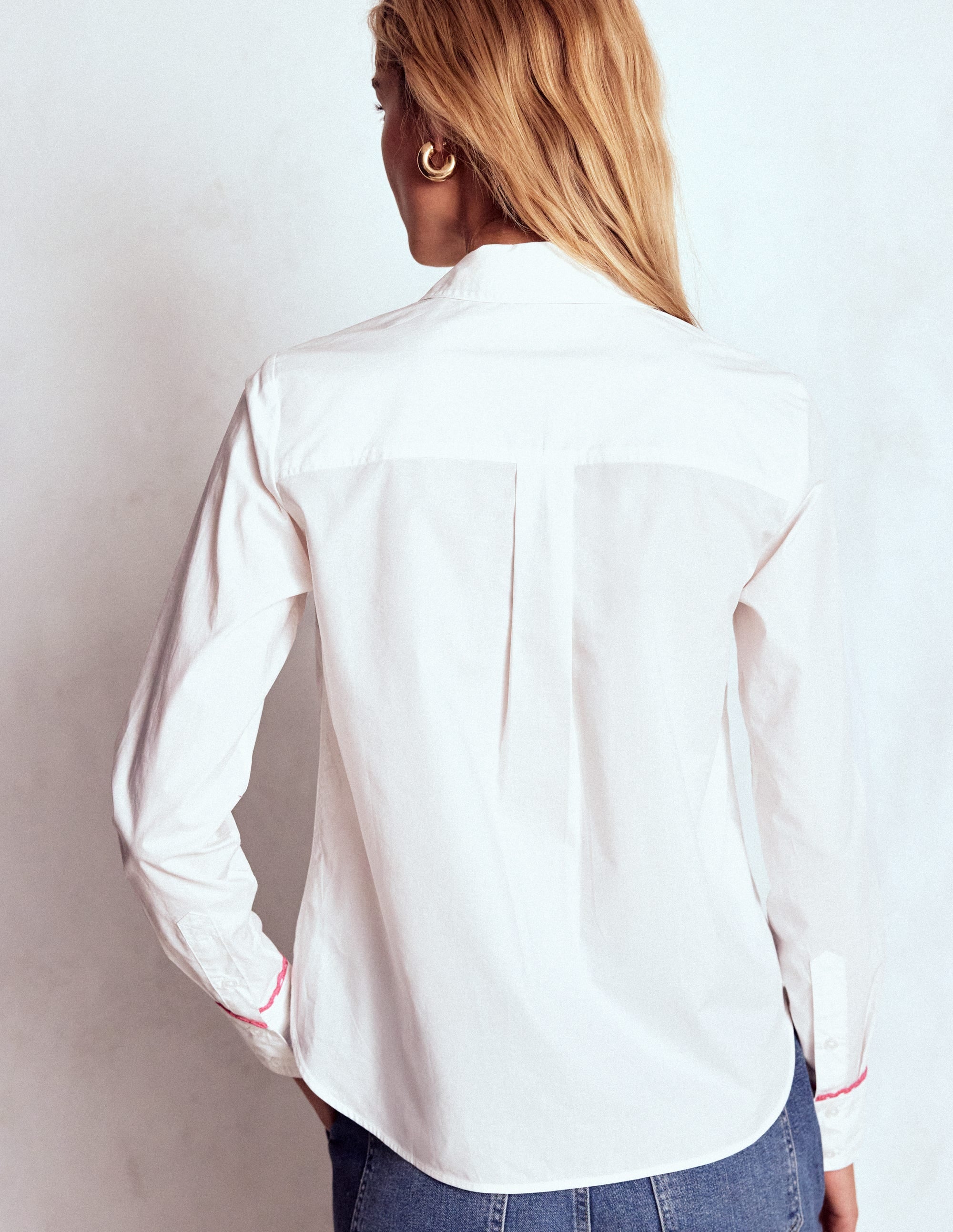 Sienna Interest Cotton Shirt-White, Multi Trim - Image 3
