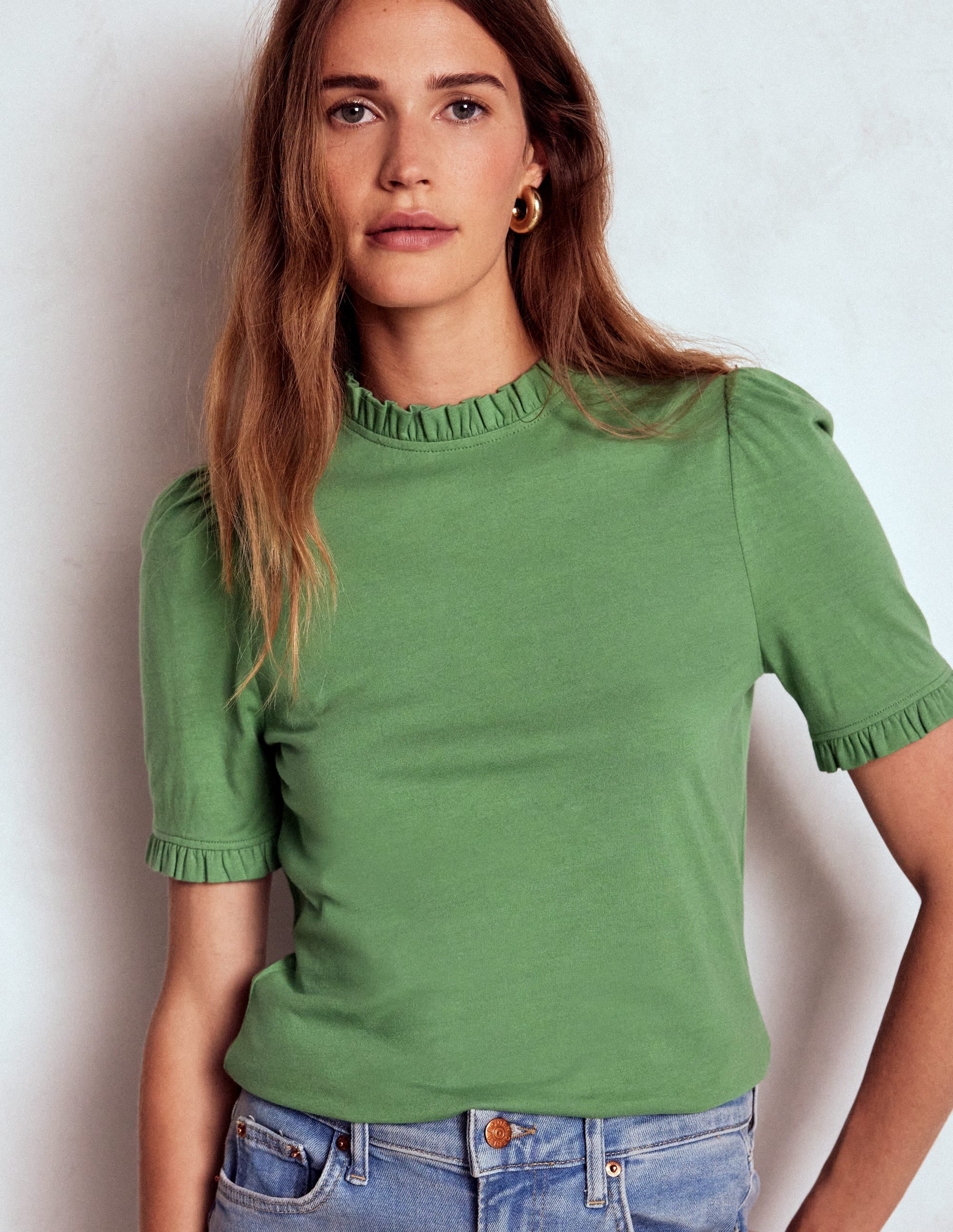 Supersoft Frill Detail T-shirt-Newt Green - Image 1
