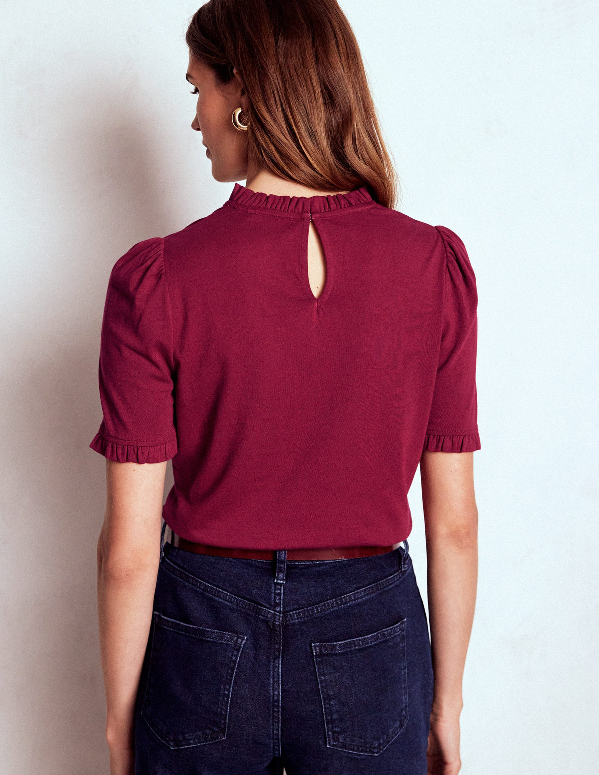 Supersoft Frill Detail T-shirt-Burgundy Red - Image 3