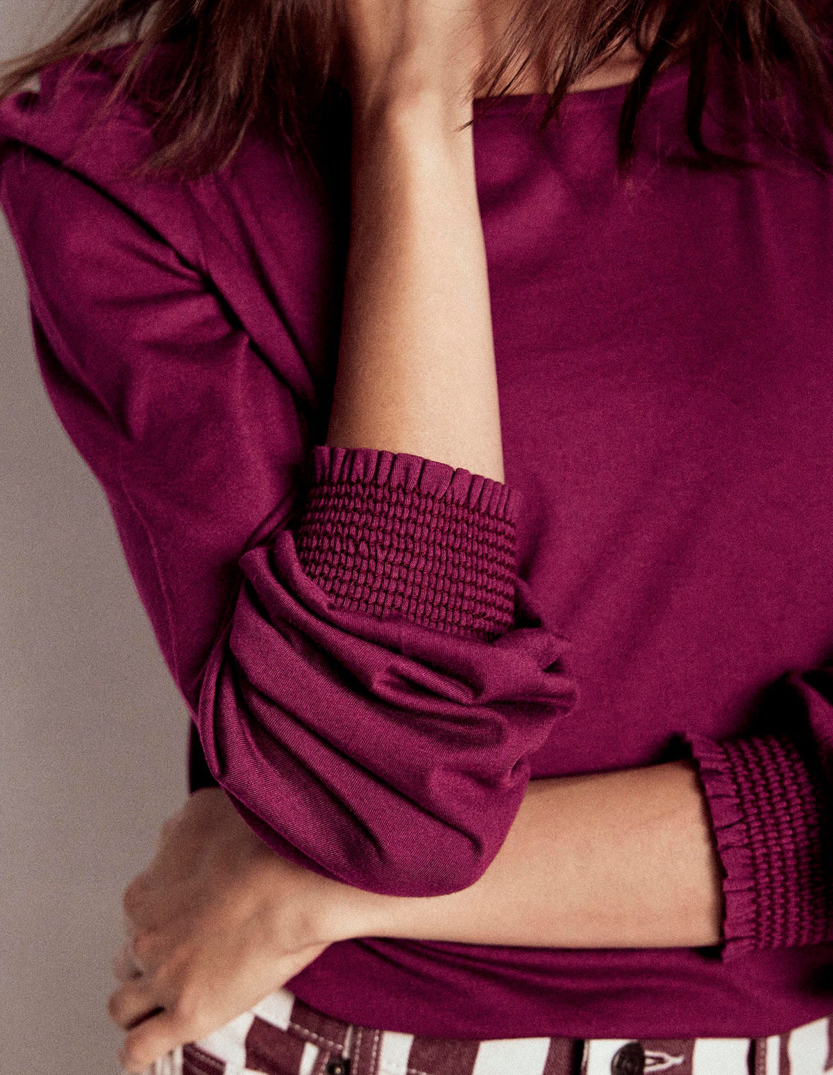 Smocked Cuff Supersoft Top-Deep Wisteria-2