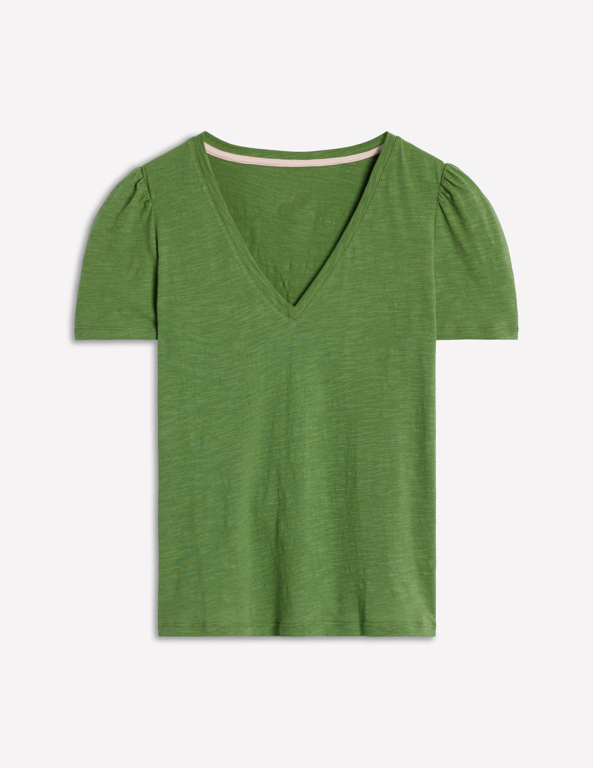 Sophie Flammgarn-T-Shirt mit V-Ausschnitt-Dunkles Teichgrün-5