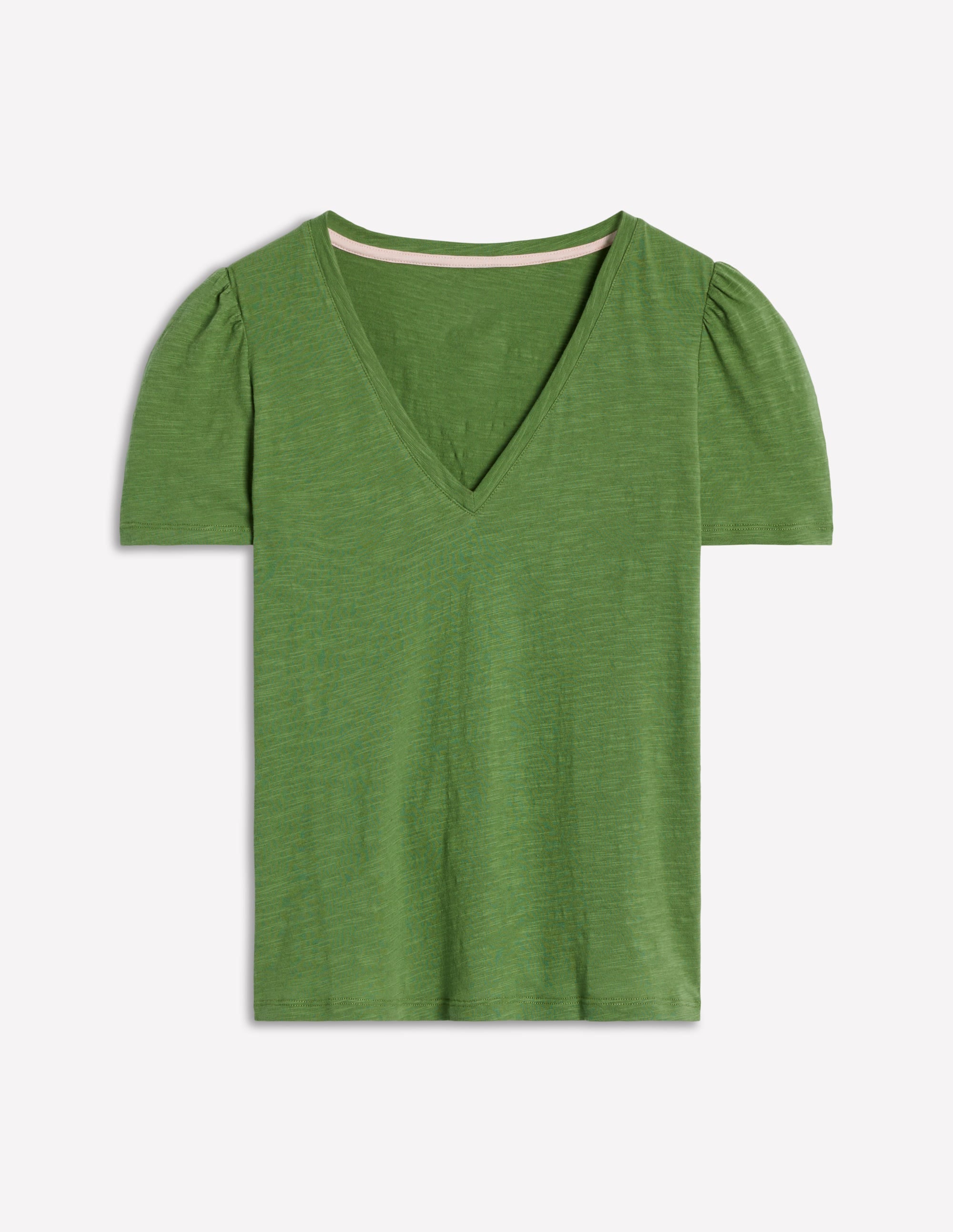 Sophie Flammgarn-T-Shirt mit V-Ausschnitt-Dunkles Teichgrün - Image 5