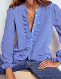 Alice Frill Front Silk Top-Soft Blue Broderie