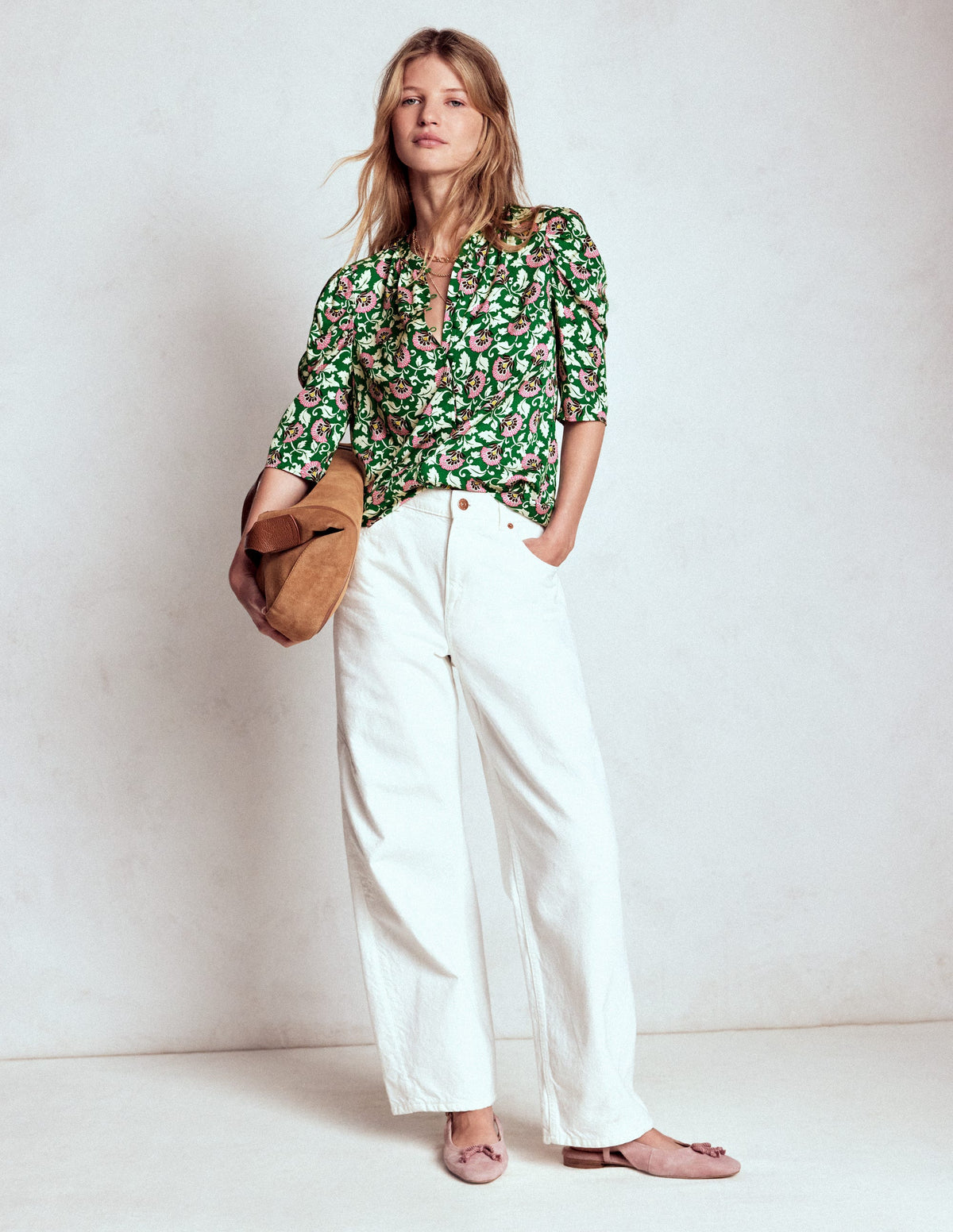 Mutton Sleeve Smart Top-Rich Emerald, Ornate Vine-4