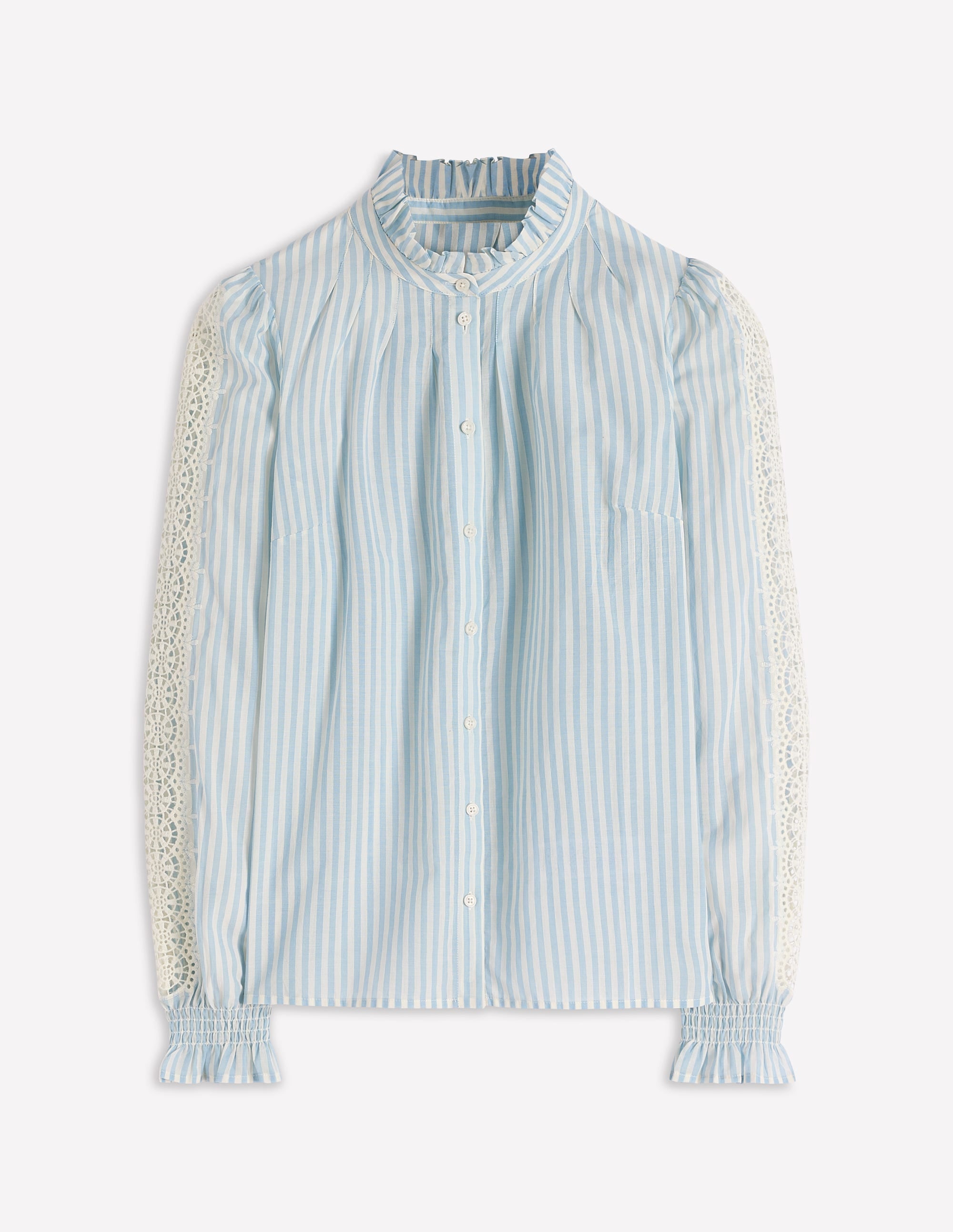 Lorna Plissiertes Baumwolloberteil-Blau und Naturweiß Gestreift - Image 7