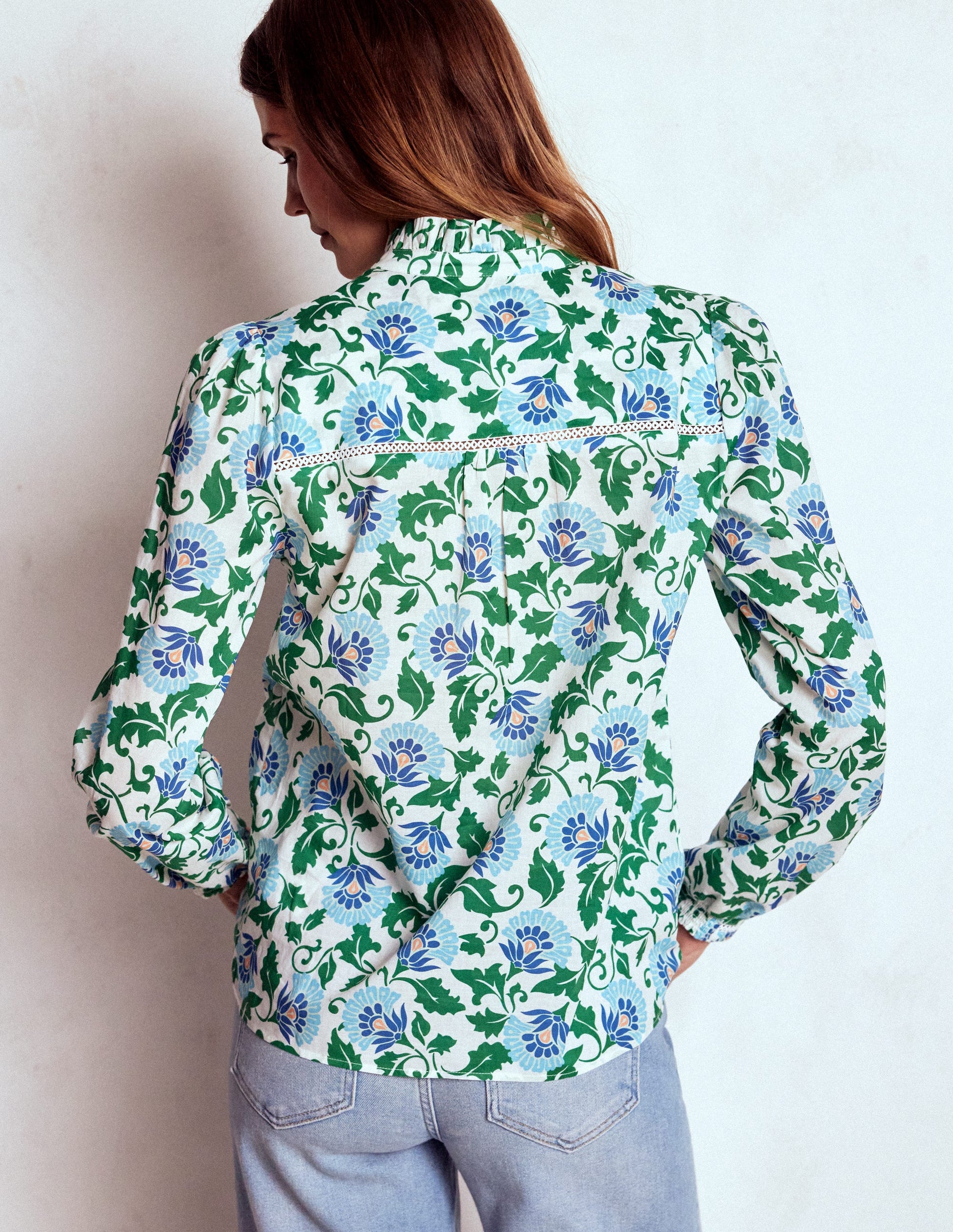 Helena Cotton Top-Rich Emerald, Ornate Vine-3