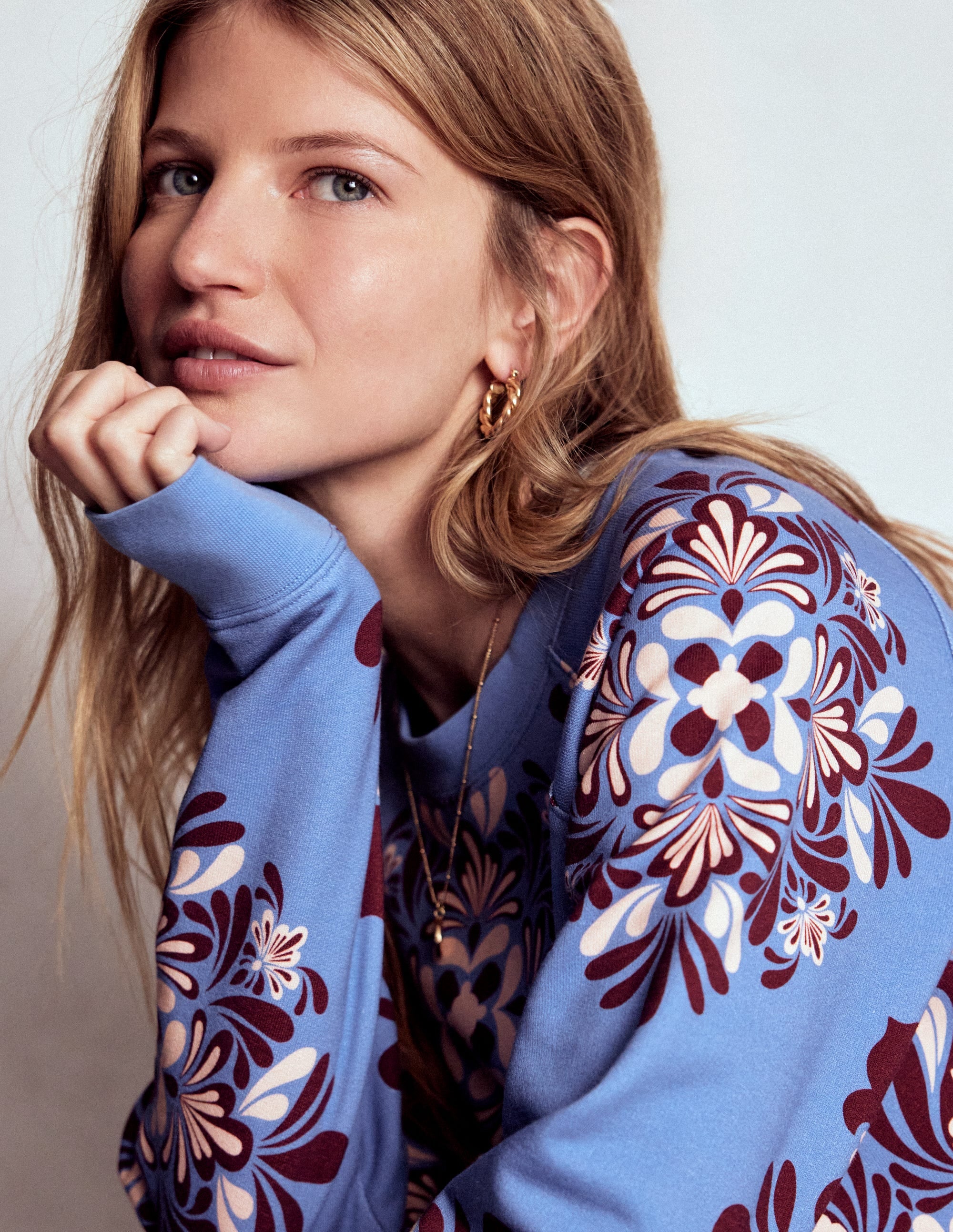 Rosa Printed Sweatshirt-Soft Blue, Bloom Mosaic - Image 1