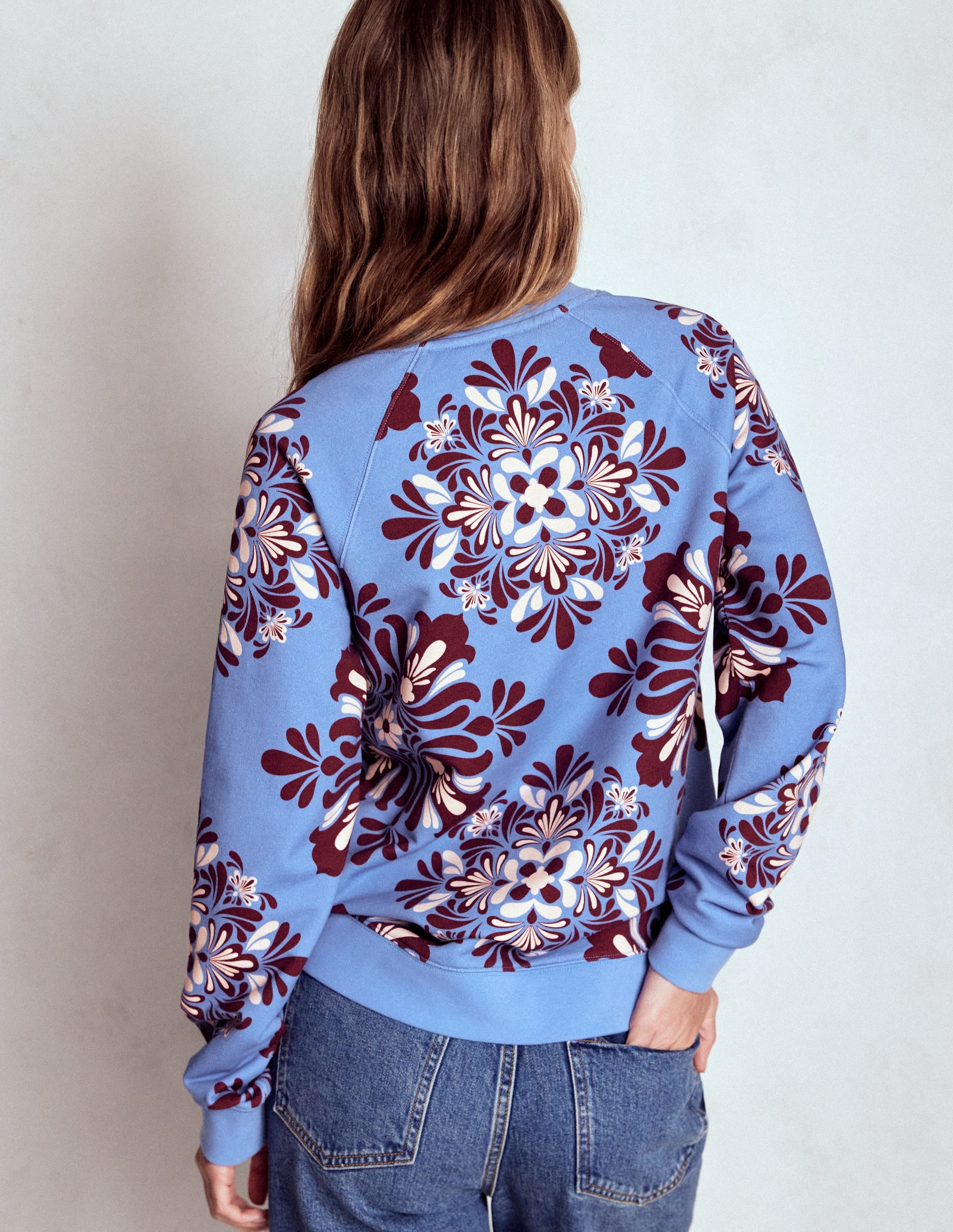 Rosa Printed Sweatshirt-Soft Blue, Bloom Mosaic - Image 3