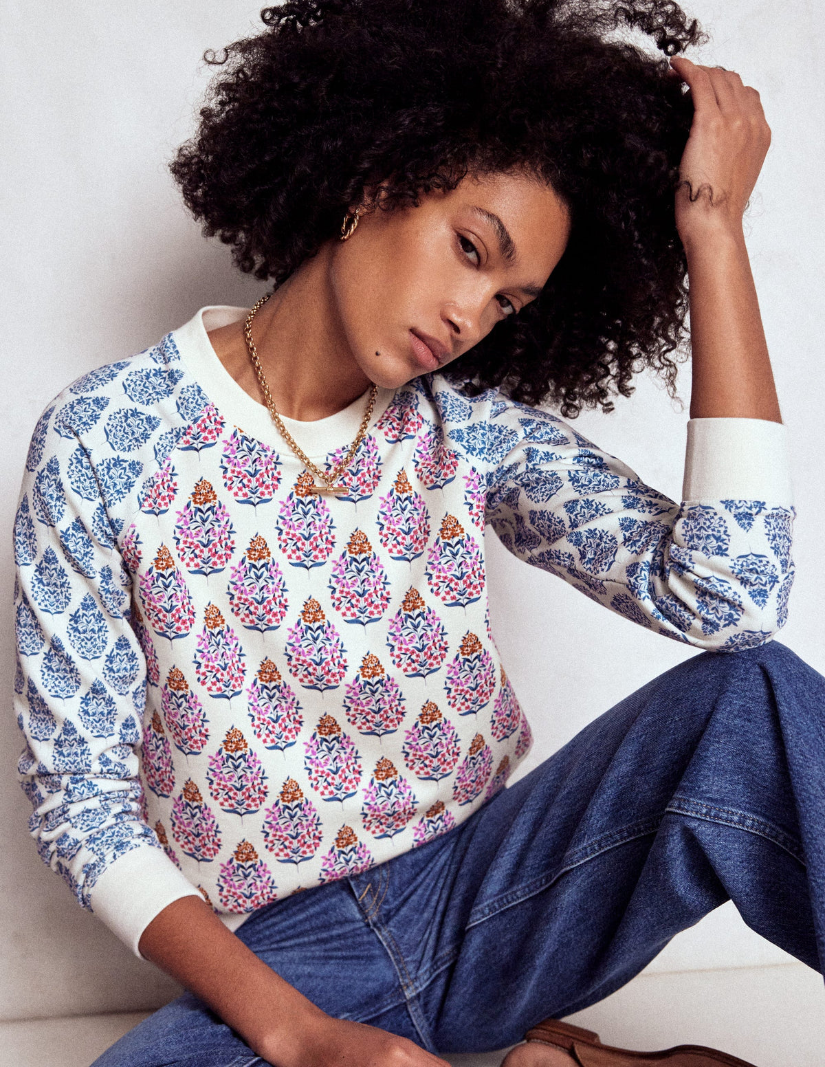 Rosa Bedrucktes Sweatshirt-Bunt, Wildblumenstrauß-1