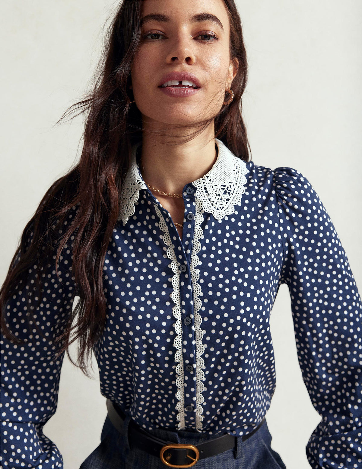 Bluse mit Spitzenkragen-Marineblau - Image 5