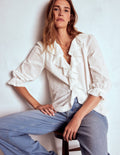 Eliza Ruffle V-Neck Blouse-White