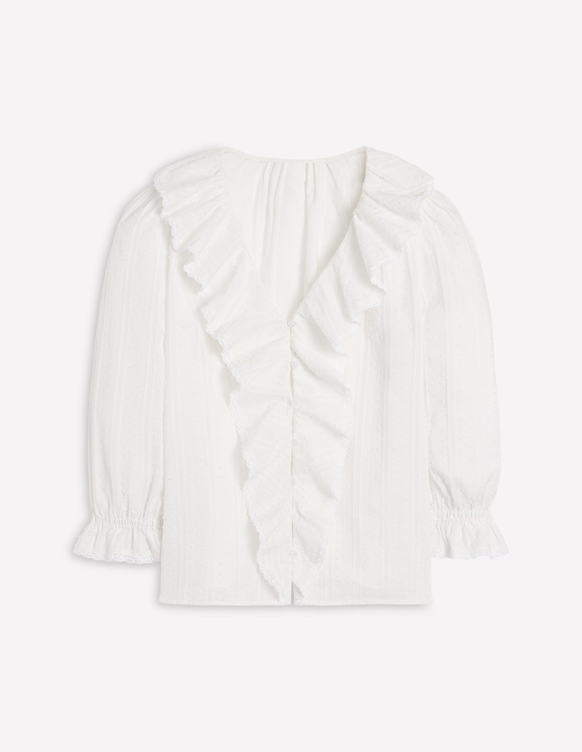 Eliza Ruffle V-Neck Blouse-White-7