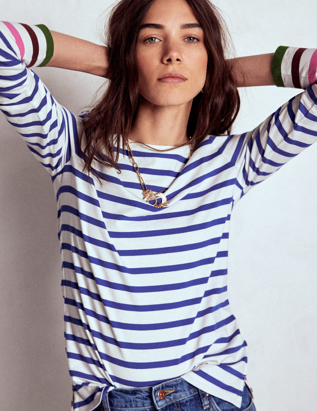 Olivia Long Sleeve Breton-Kingfisher Blue, Multi Cuff - Image 1