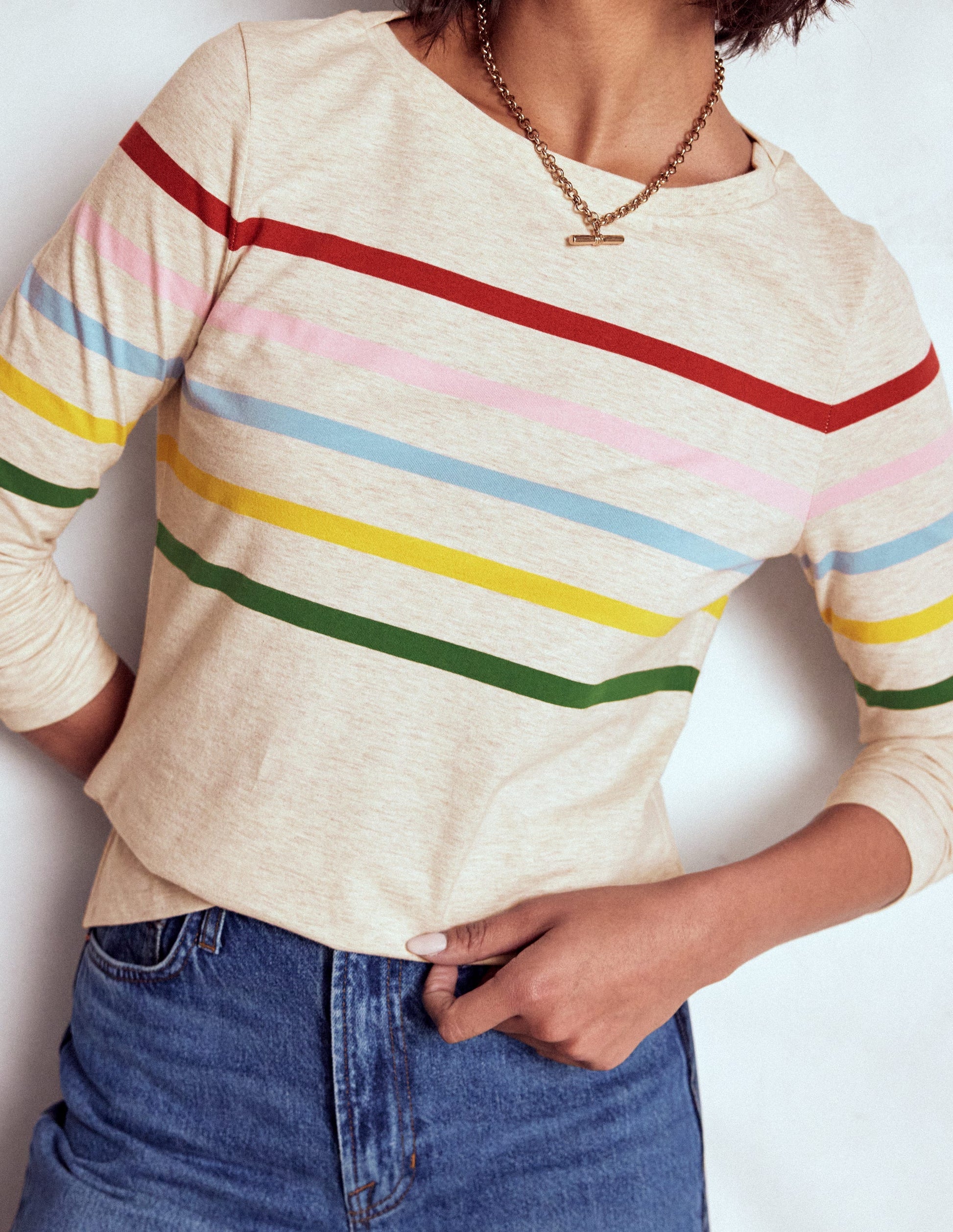 Olivia Langärmliges Bretonshirt-Haferbeige meliert Bretonstreifen-5