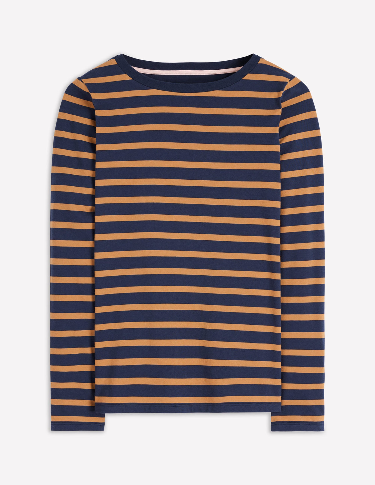 Olivia Langärmliges Bretonshirt-Marineblau, Camel Gestreift - Image 4