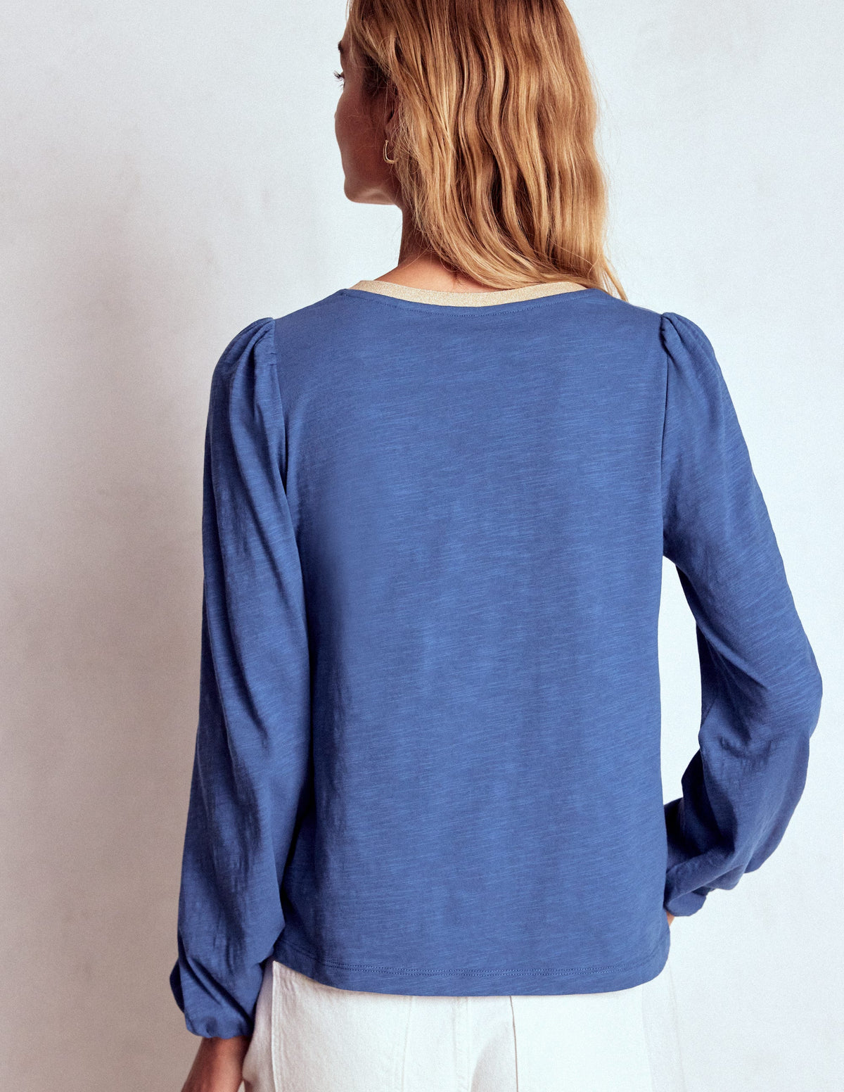 Metallic Trim V-neck Top-True Navy - Image 3