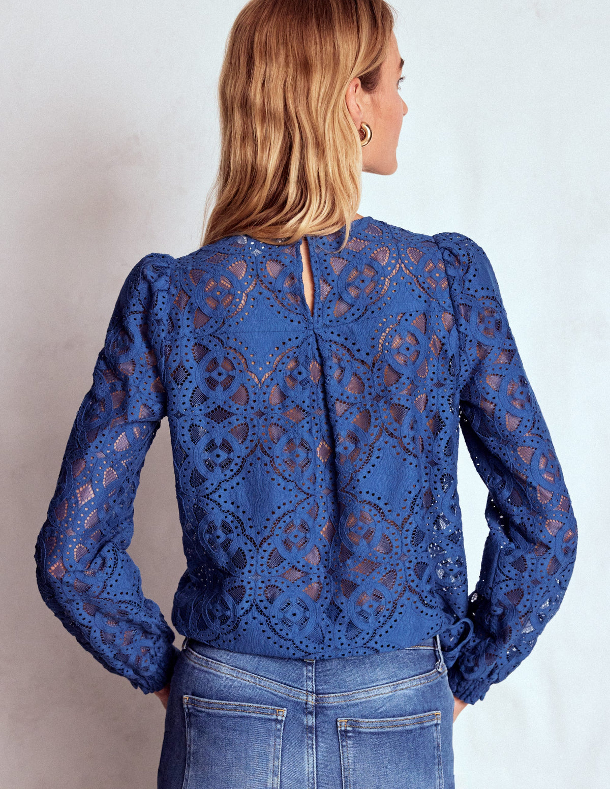 Oberteil aus Spitze mit Rundhalsausschnitt-Denim-Blau - Image 3
