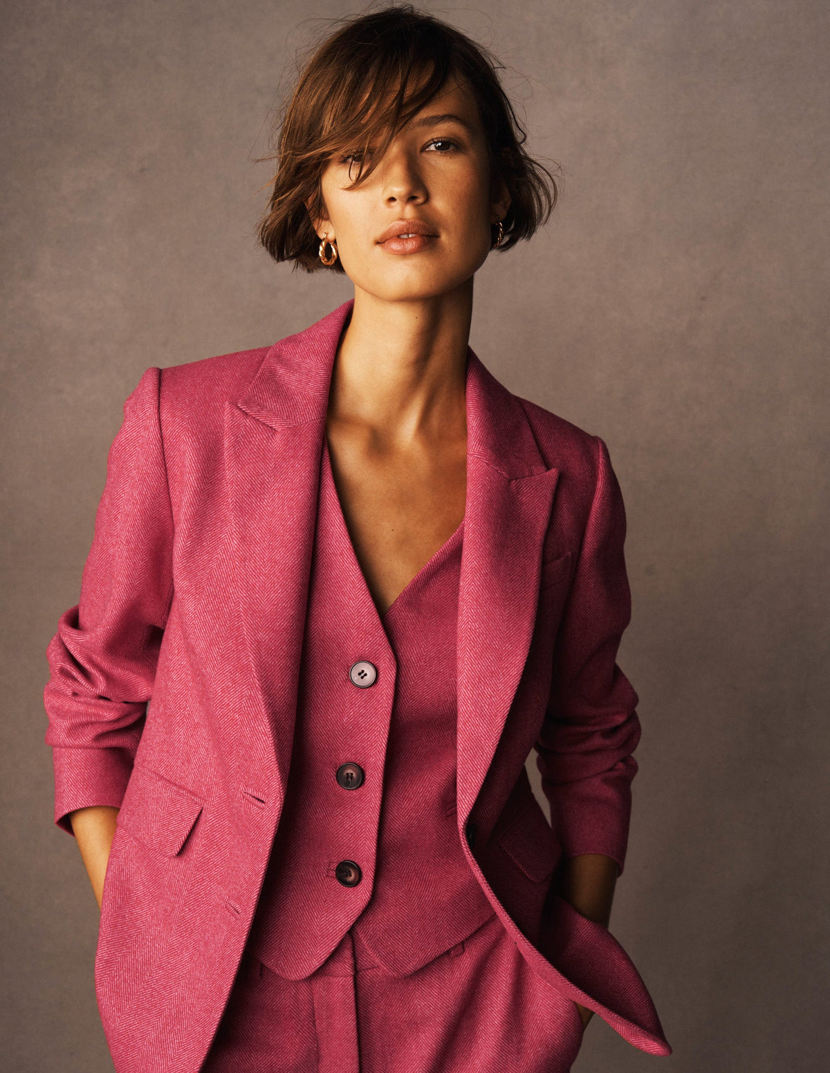 Stamford Blazer aus Wollmischung-Rot und Rosa Breites Fischgrätmuster - Image 5