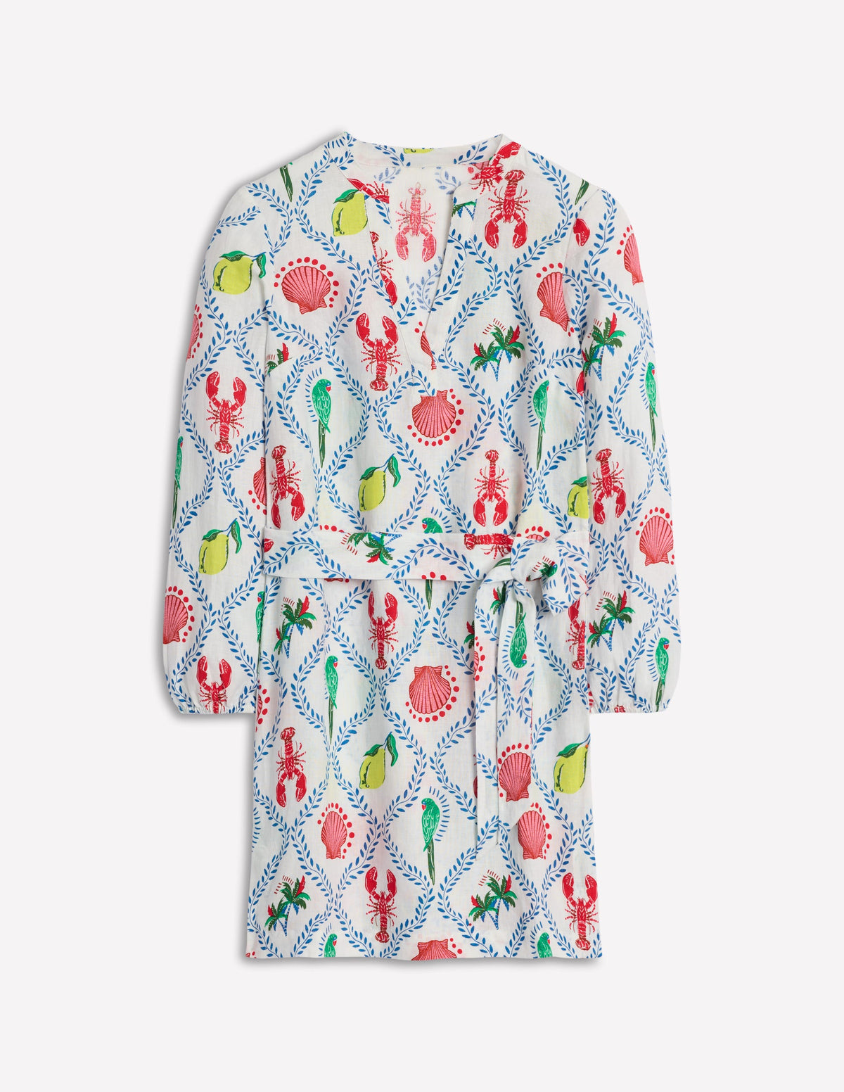 Robe Cleo nouée à la taille en lin-Ivoire, motif Tropical Bonanza Vine - Image 6