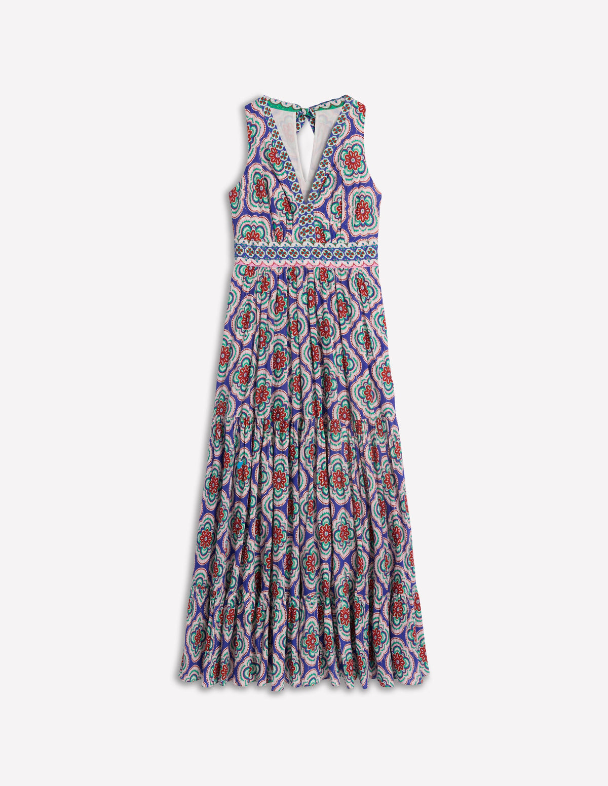 Serena Maxikleid aus Baumwolle zum Binden-Leuchtendes Blau, Botanic Blush-Motiv-6