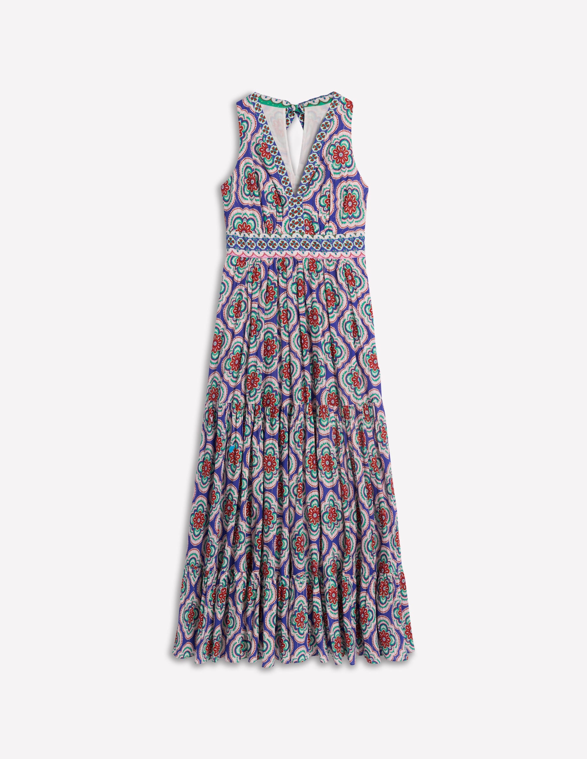Serena Maxikleid aus Baumwolle zum Binden-Leuchtendes Blau, Botanic Blush-Motiv - Image 6