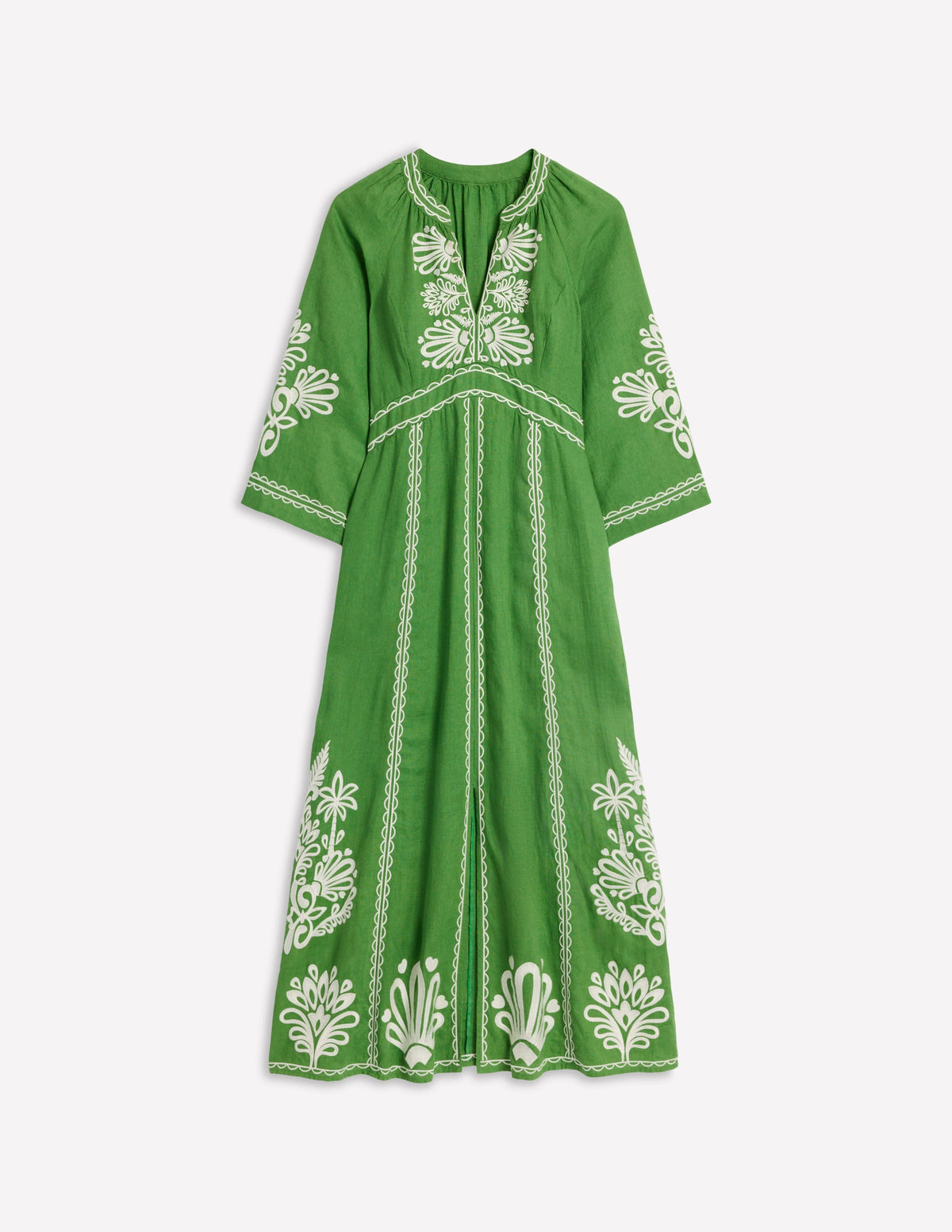 Robe midi Una en lin-Vert paradis-7
