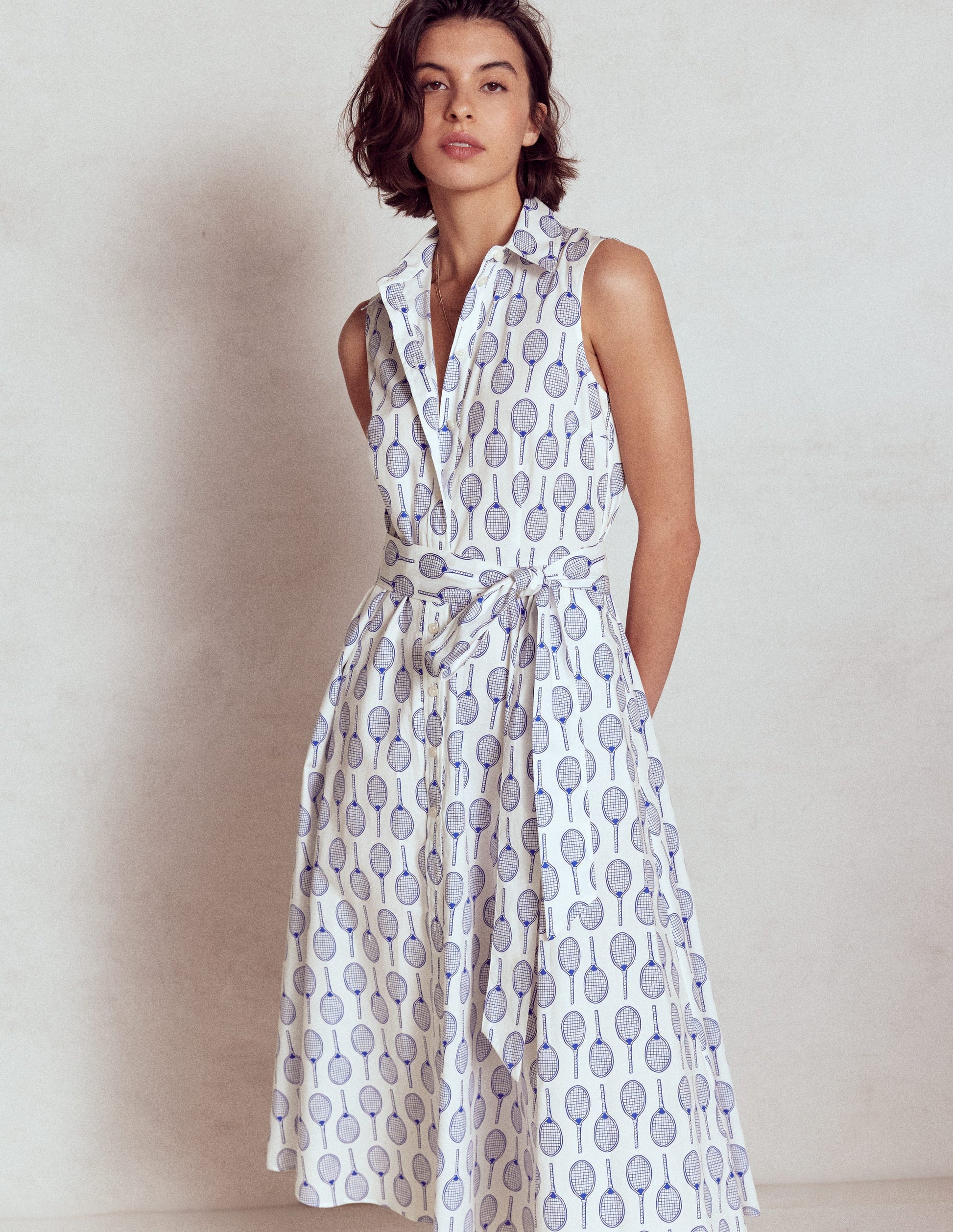 Amy Ärmelloses Hemdblusenkleid-Naturweiß, Tennis-4
