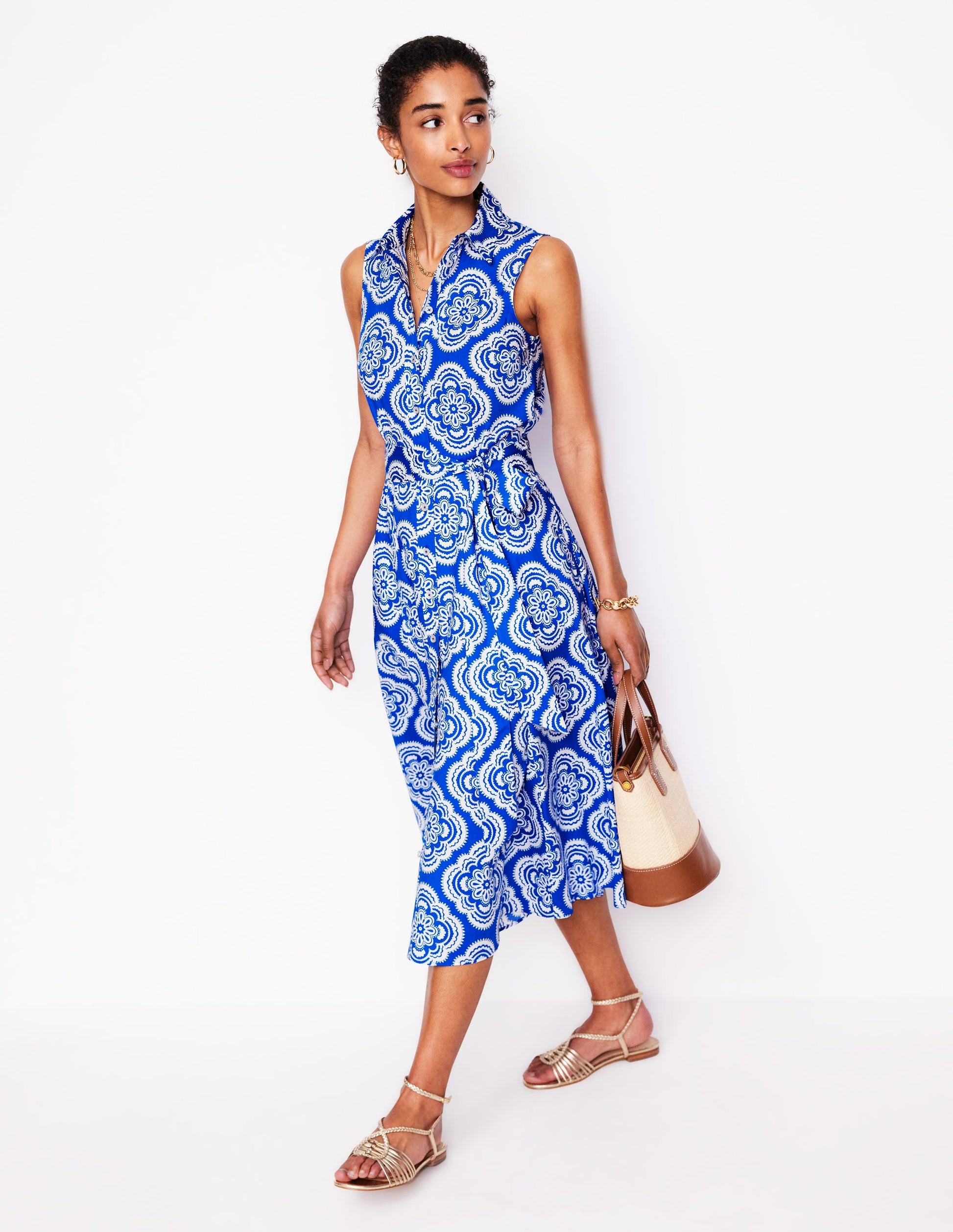 Amy Ärmelloses Hemdblusenkleid-Galerie-Blau, Botanic Blush-Motiv-1