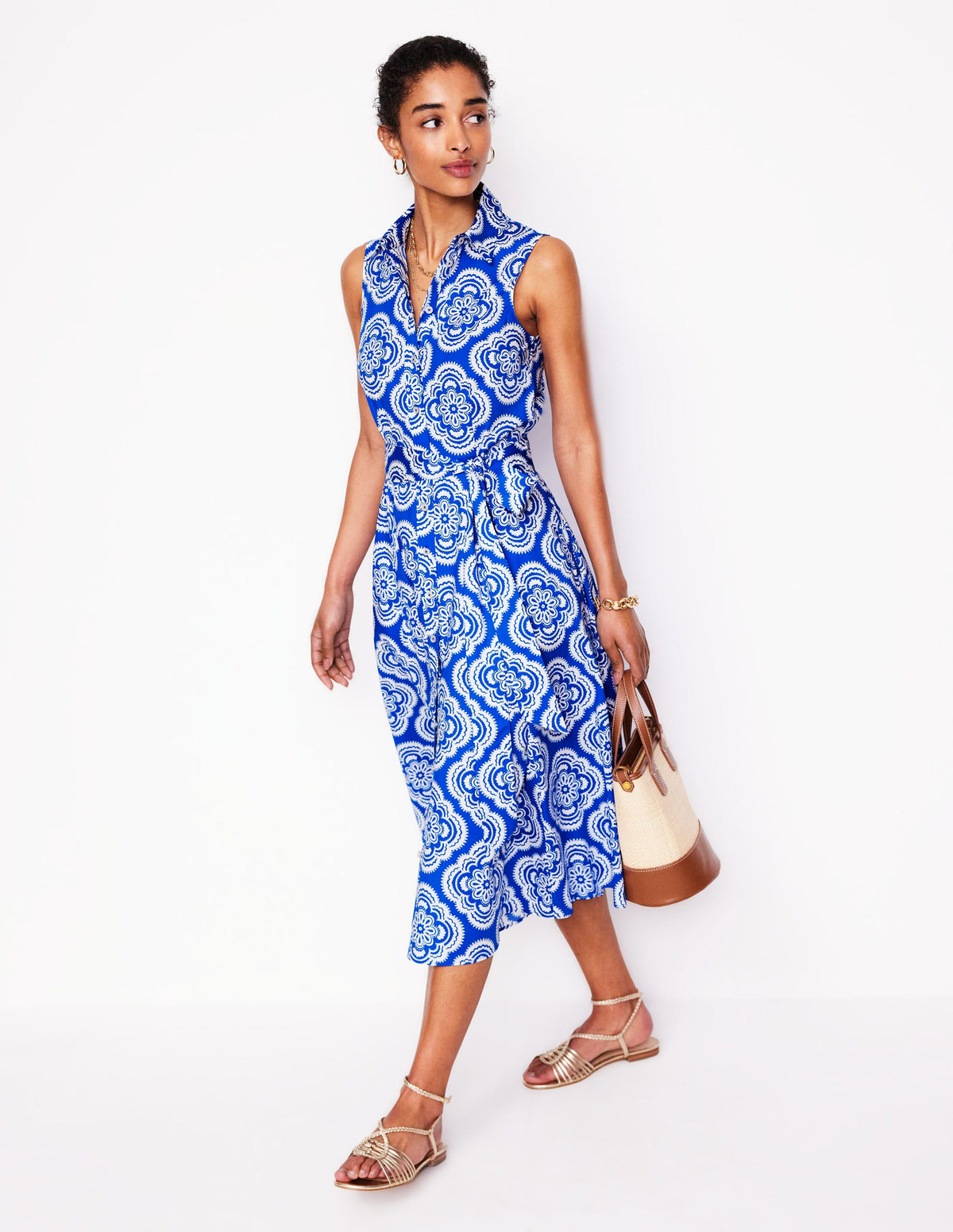 Amy Ärmelloses Hemdblusenkleid-Galerie-Blau, Botanic Blush-Motiv - Image 1
