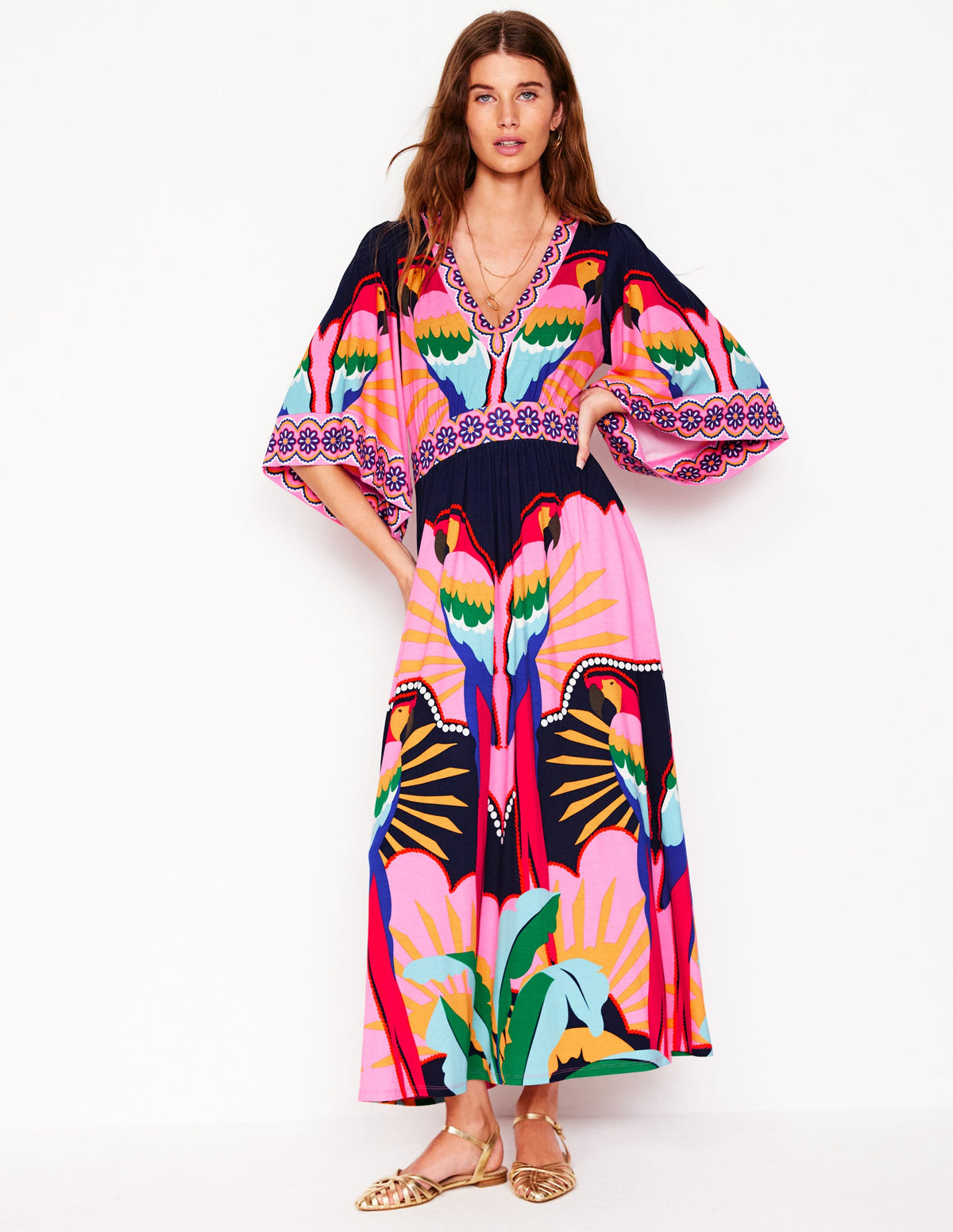 Maya Jersey-Maxikleid im Kimono-Stil-Bunt, Paradies-/Papageienmuster-4