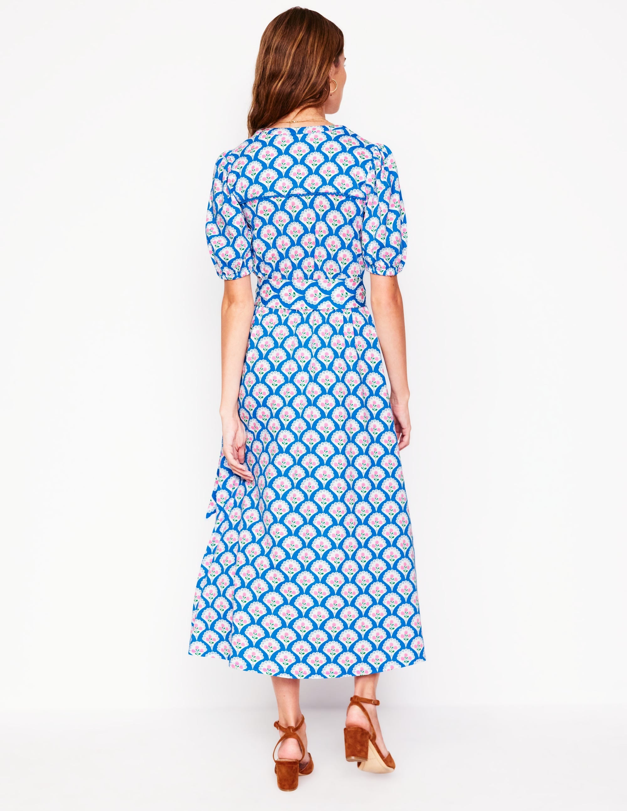 Sofia Jersey-Midikleid mit Besatz-Leuchtendes Blau, Blütenterrasse - Image 3