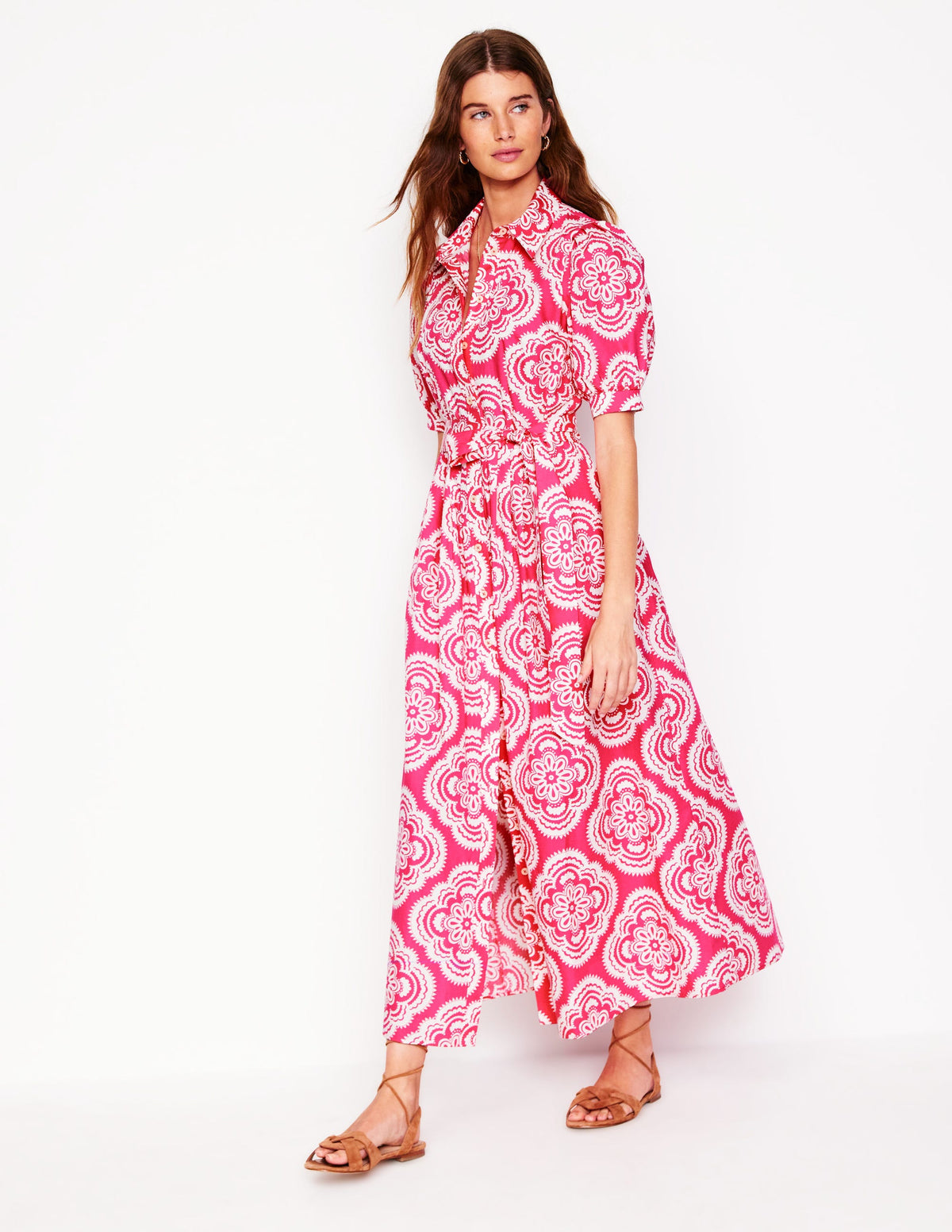 Alexa Maxi Shirt Dress-Pink Peony, Botanic Blush - Image 1