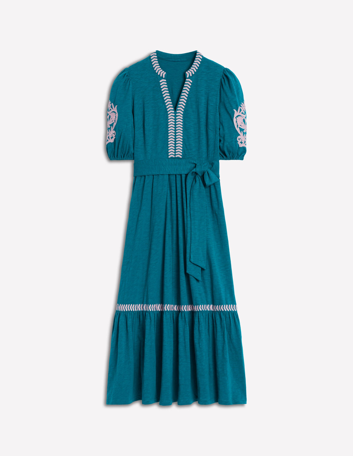 Amara Embroidered Jersey Dress-Deep Sea, Meadowsweet Pink - Image 6