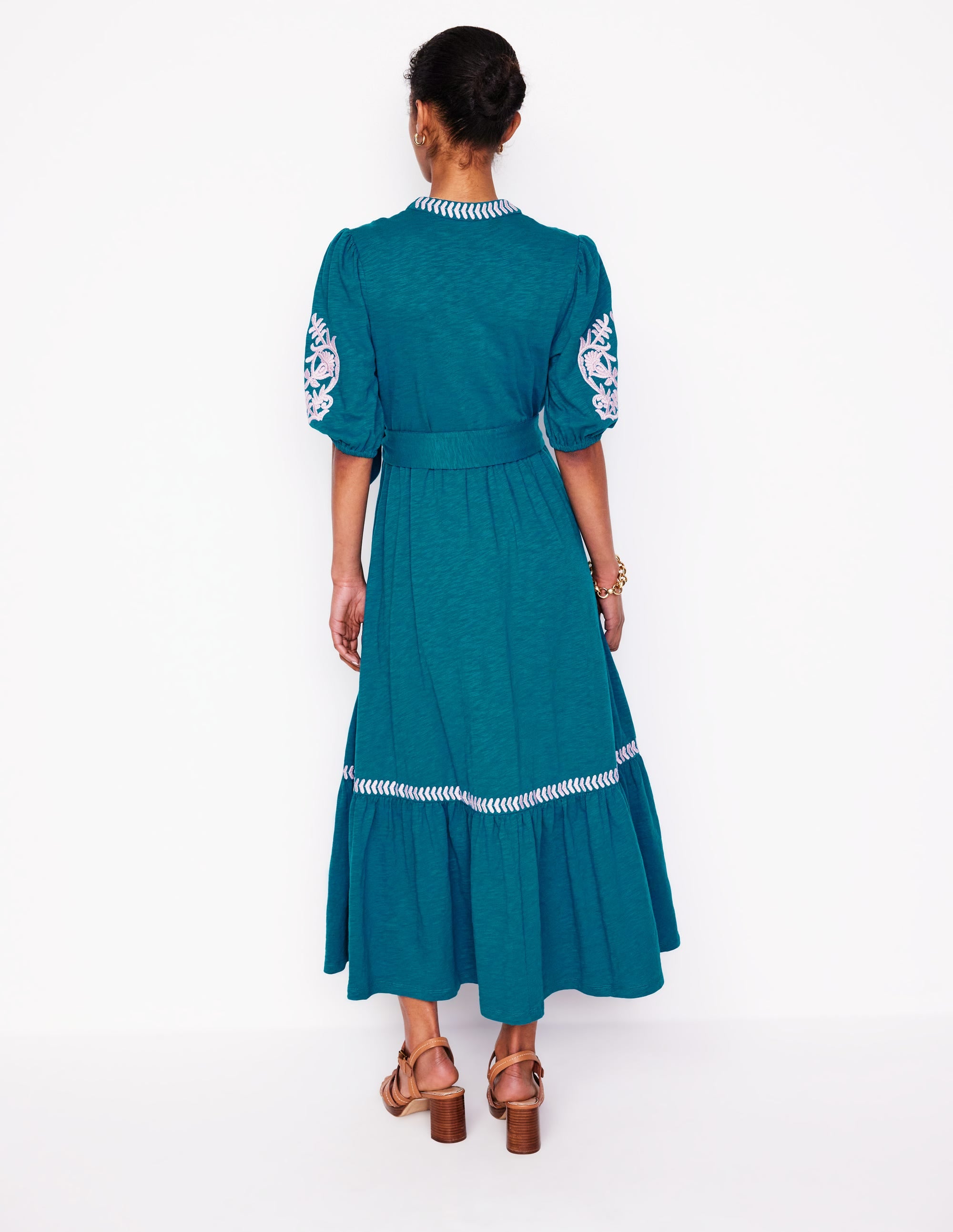 Amara Embroidered Jersey Dress-Deep Sea, Meadowsweet Pink - Image 3