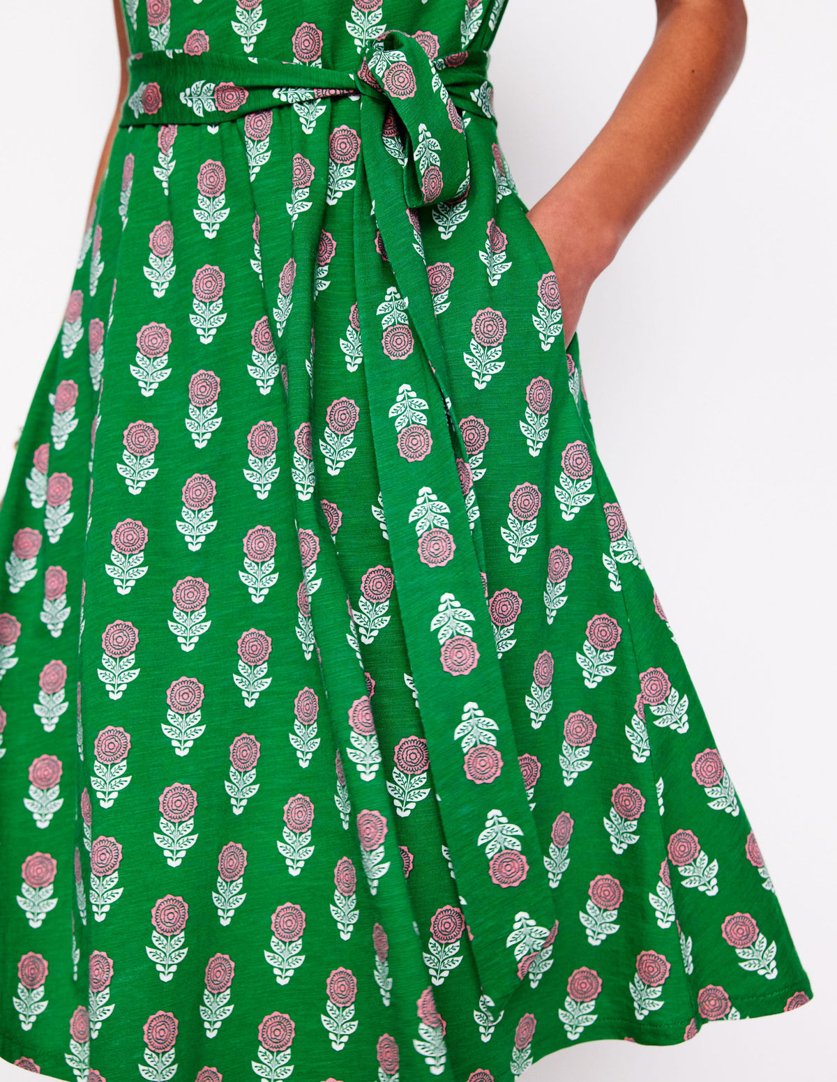 Mila Kurzes Jerseykleid mit Besatz-Smaragdgrün, Dahlienzweig-2