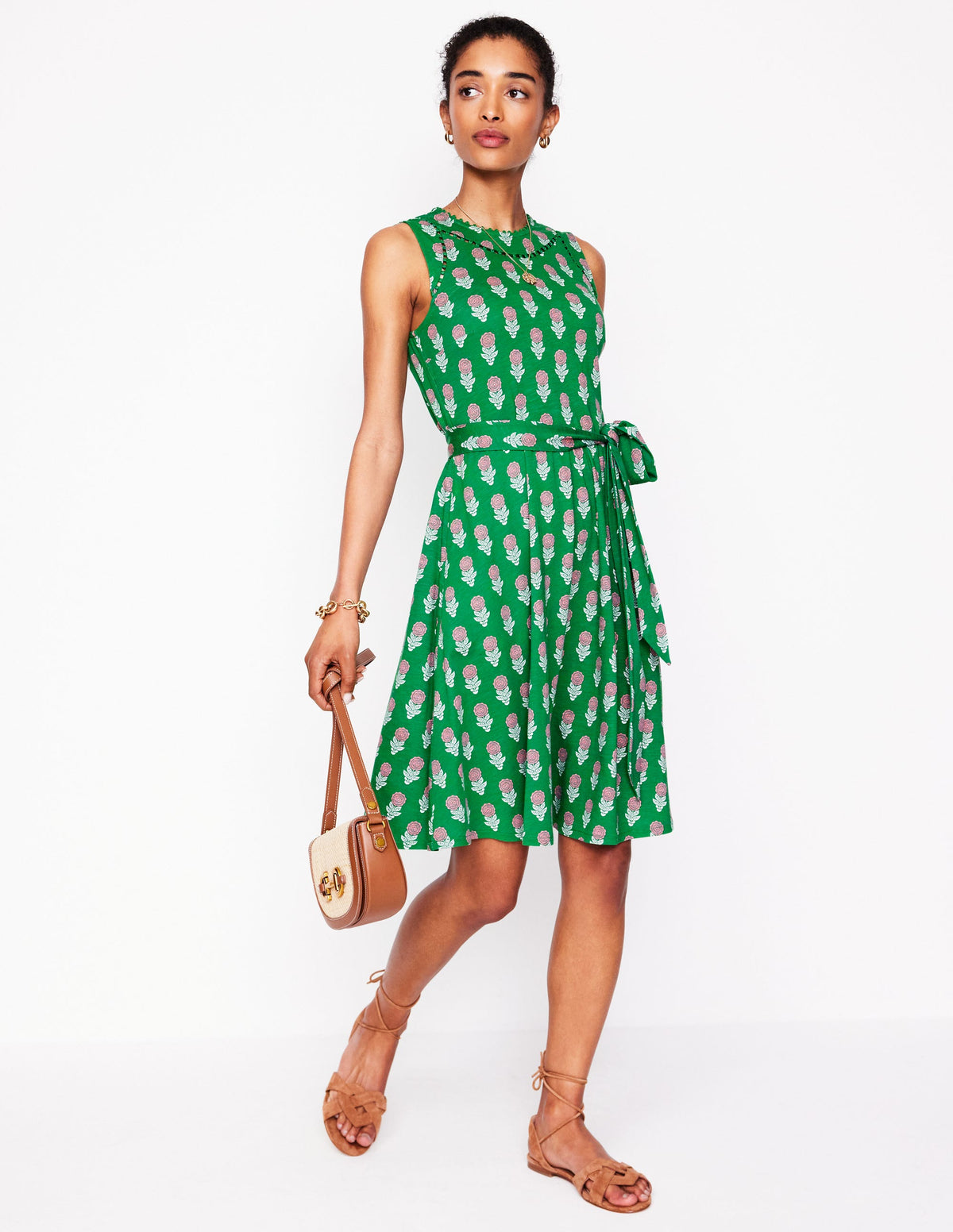 Mila Kurzes Jerseykleid mit Besatz-Smaragdgrün, Dahlienzweig-4