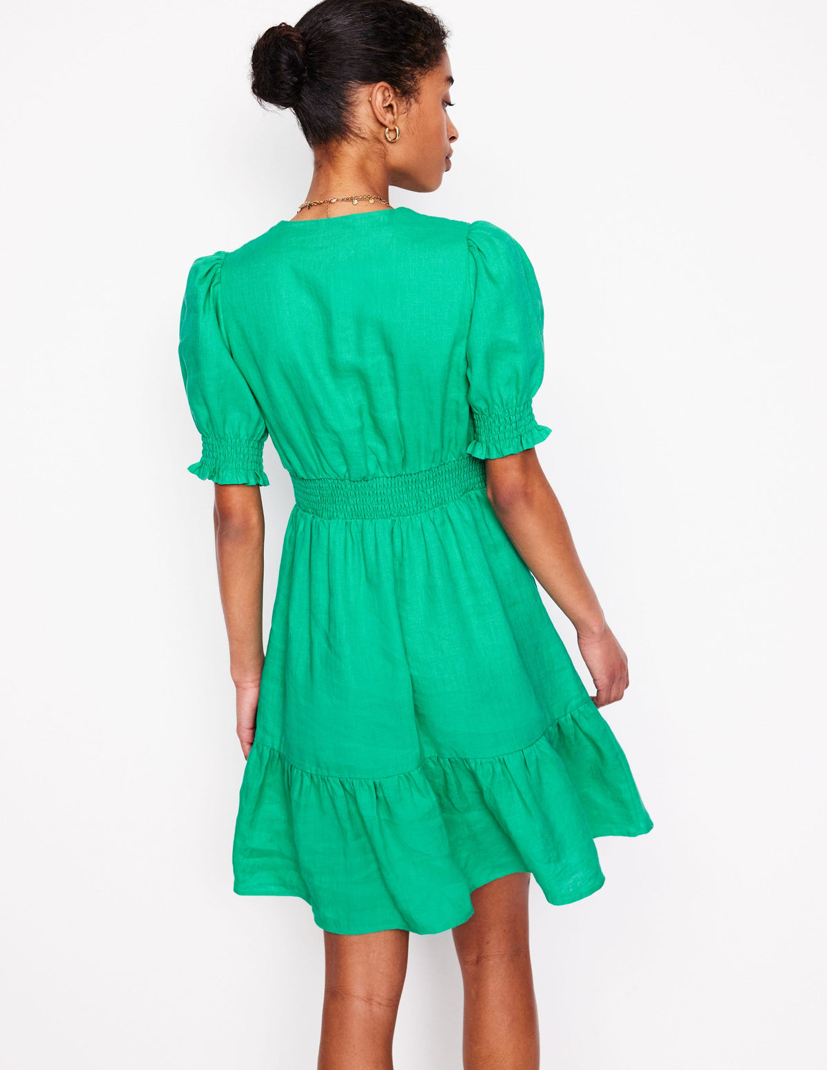 Anna Kurzes Leinenkleid-Aquamarinblau - Image 3