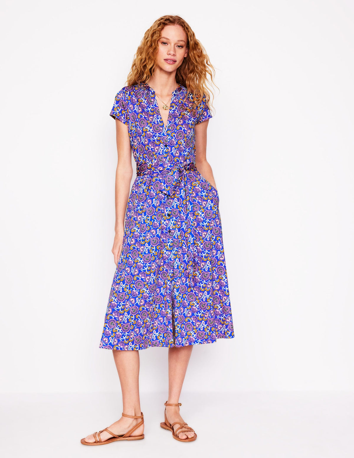 Robe-chemise Sara en jersey-Bleu galerie, motif Garden Vine-1